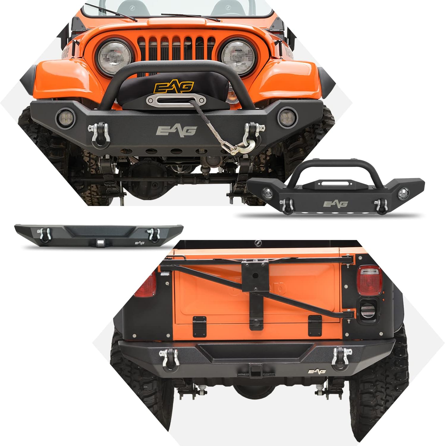EAG CJ Full Width Front Bumper& Rear Bumper Combo with LED