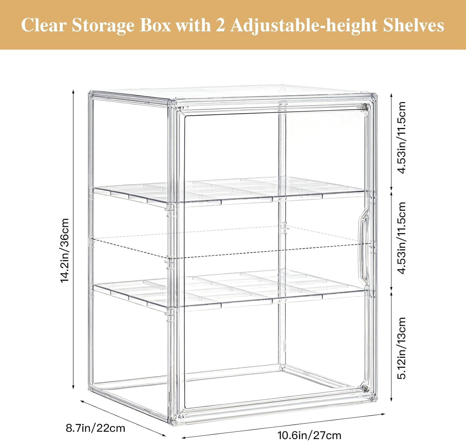2 Pack Large Clear Acrylic Display Case Compatible with Labubu POP MART Storage Bin for Collectibles with 2 Removable Shelves and Magnetic Door Display Organizer Box for Anime Figures, Dolls