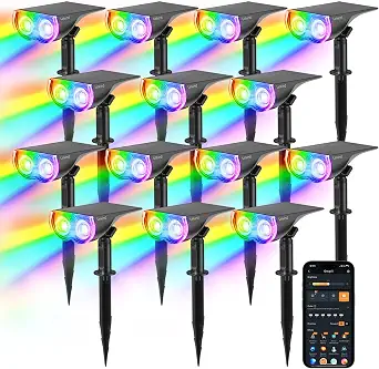 Linkind Smart Solar Spot Lights Outdoor SL5C, RGBTW Color Changing Landscape Lighting, APP/Voice Control, IP67, 14 Pack