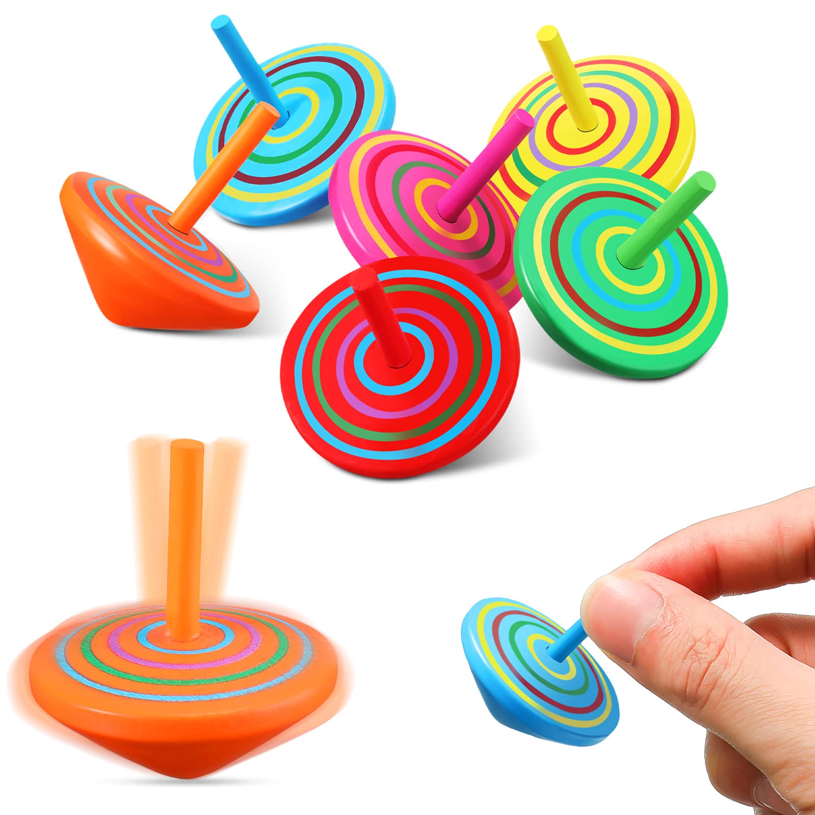 Zomiboo 6 Pieces Multicolored Wooden Tops Colorful Wood Gyroscopes Tops Mini Handmade Flip Toys Assorted Color Painted Tops Novelty Tops for Toddlers Party Favors Party Family Games Kids