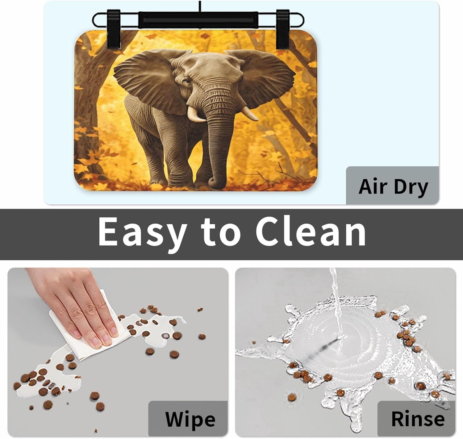 Autumn Elephant Dog Food Mat, Leather Pet Feeding Mat, Cat Mat for Food, Absorbent Pet Placemat for Indoor Outdoor Water Bowl 40x60cm