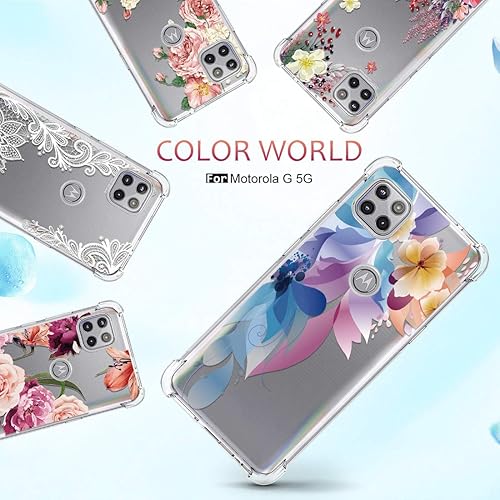 Miniatura 7 de Osophter Funda para Moto One 5G Ace con flores transparentes para niñas y mujeres, esquinas reforzadas, TPU absorción de golpes, cubierta flexible