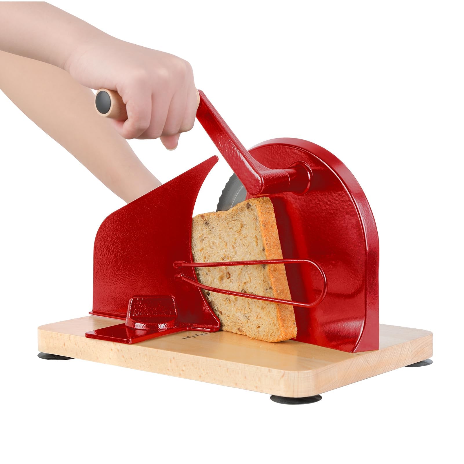 Cortadora de pan manual con manivela, cortador de pan de ancho ajustable para masa madre casera, panes sándwich y tostadas, herramienta de cocina para rebanadas uniformes Red
