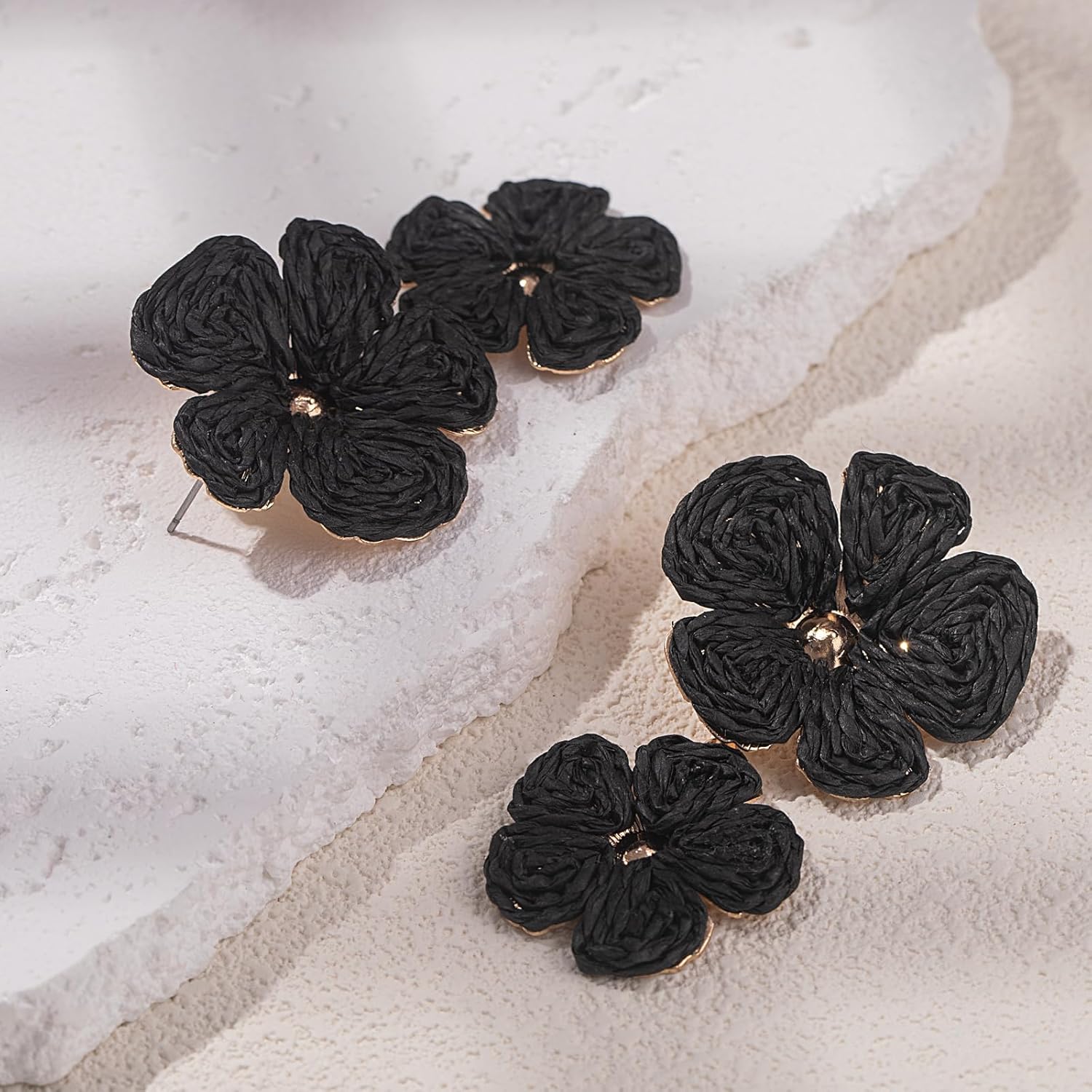 Flower Drop Earrings Floral Raffia Earrings Boho Statement Dangle Earrings Trendy Cute Summer Beach Vacation Jewelry for Women - Image 5