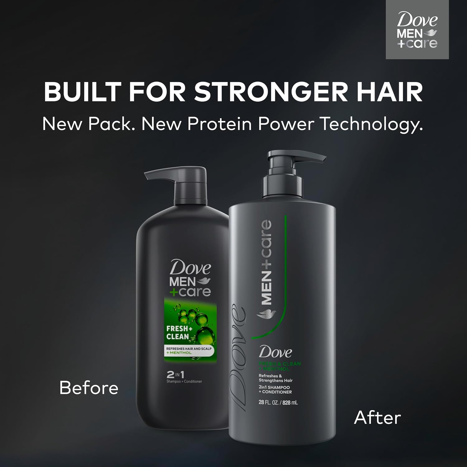 DOVE MEN + CARE Shampoo 1 count Fresh + Clean for Hair Refreshing & Strengthening, with Menthol, 28 fl oz