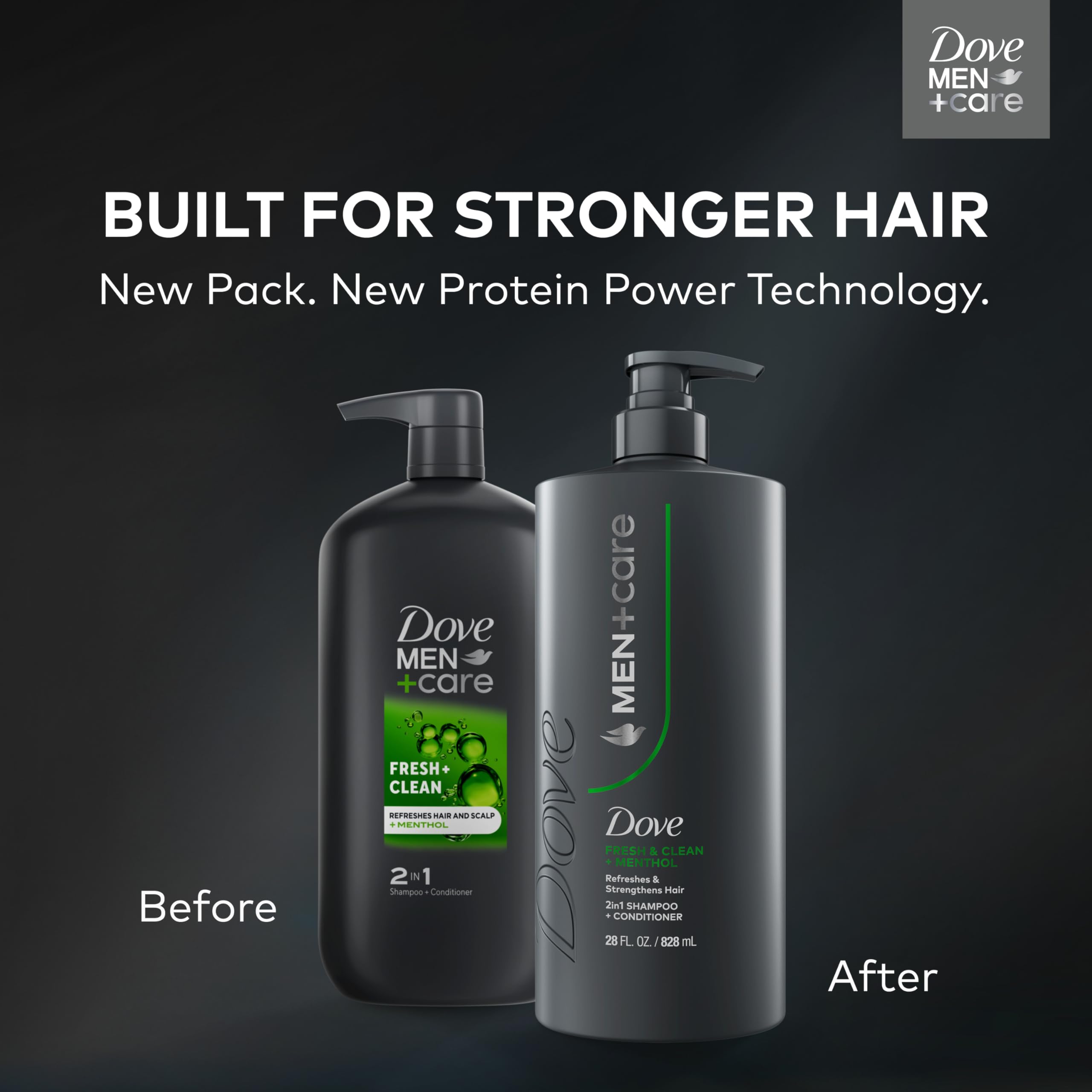 DOVE MEN + CARE Shampoo 1 count Fresh + Clean for Hair Refreshing & Strengthening, with Menthol, 28 fl oz