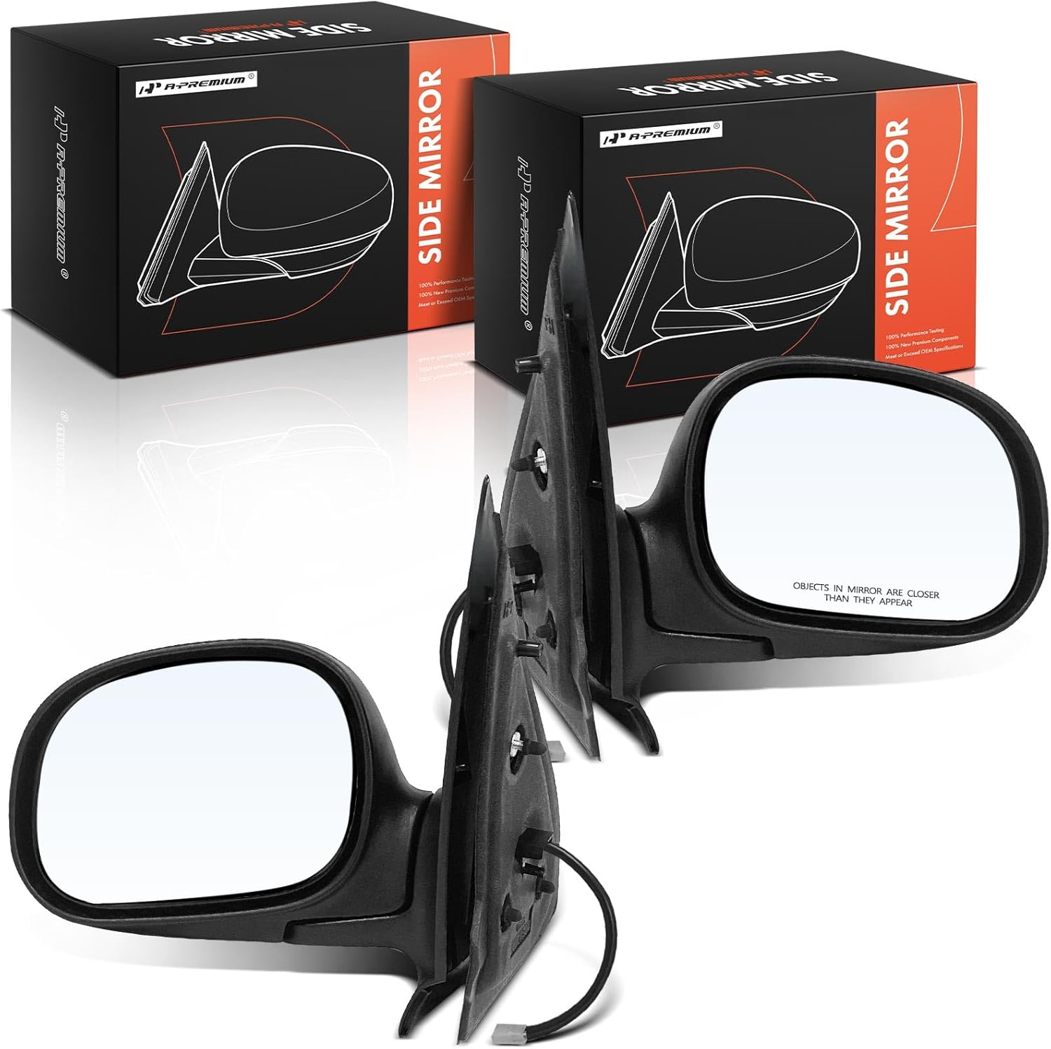 A-Premium Pair (2) Driver and Passenger Side Power Door Mirror - Compatible with Ford Expedition 1998 1999 2000 2001 2002 - Non-Heated, Manual Folding, Black Outside Rear View Mirror