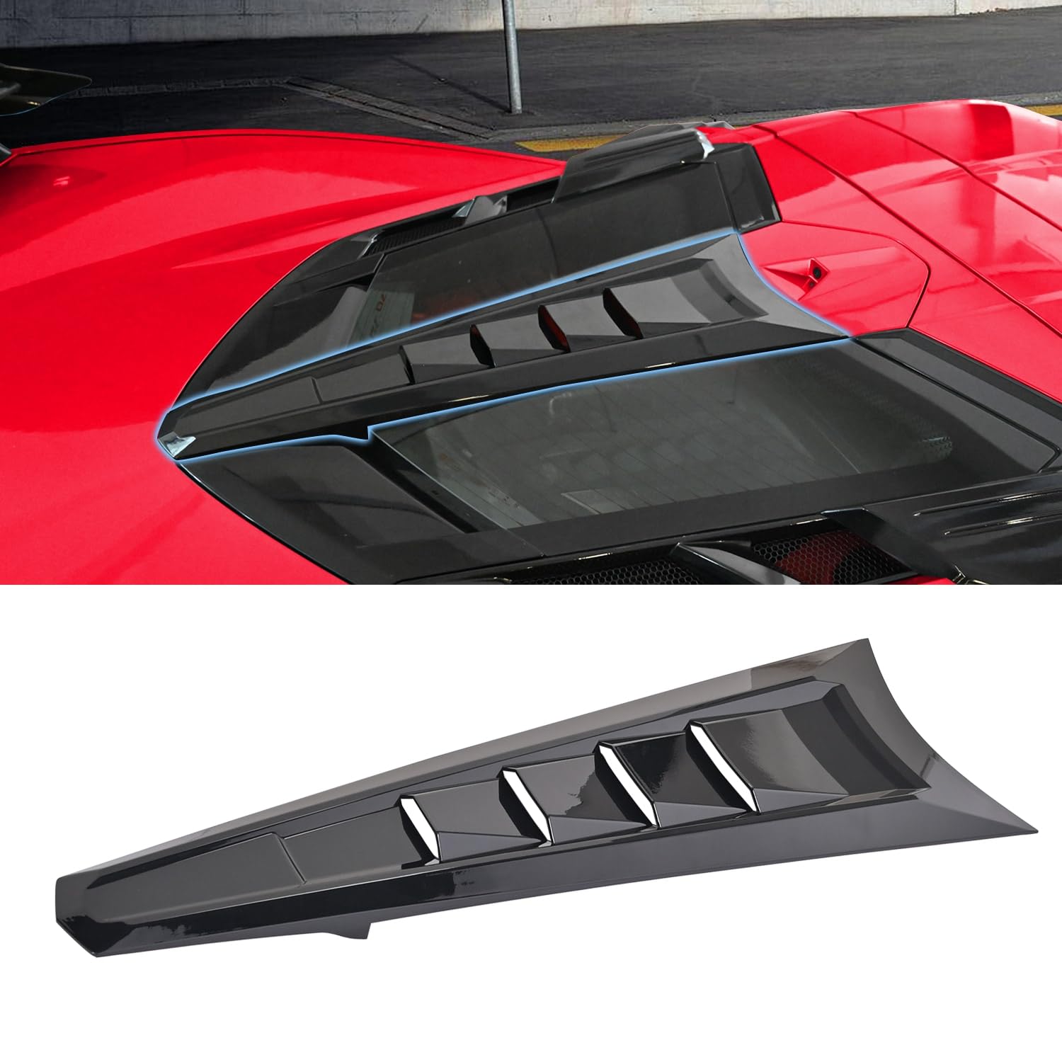 Photo 1 of BILLFARO Rear Split Window Applique Louver Panel Trim for Corvette C8 Stingray Z51 2020+,for C8 Z06/E-ray 2023+ Exterior Accessorie,ABS Plastic Rear Hatchback Engine Window Center Molding Cover
