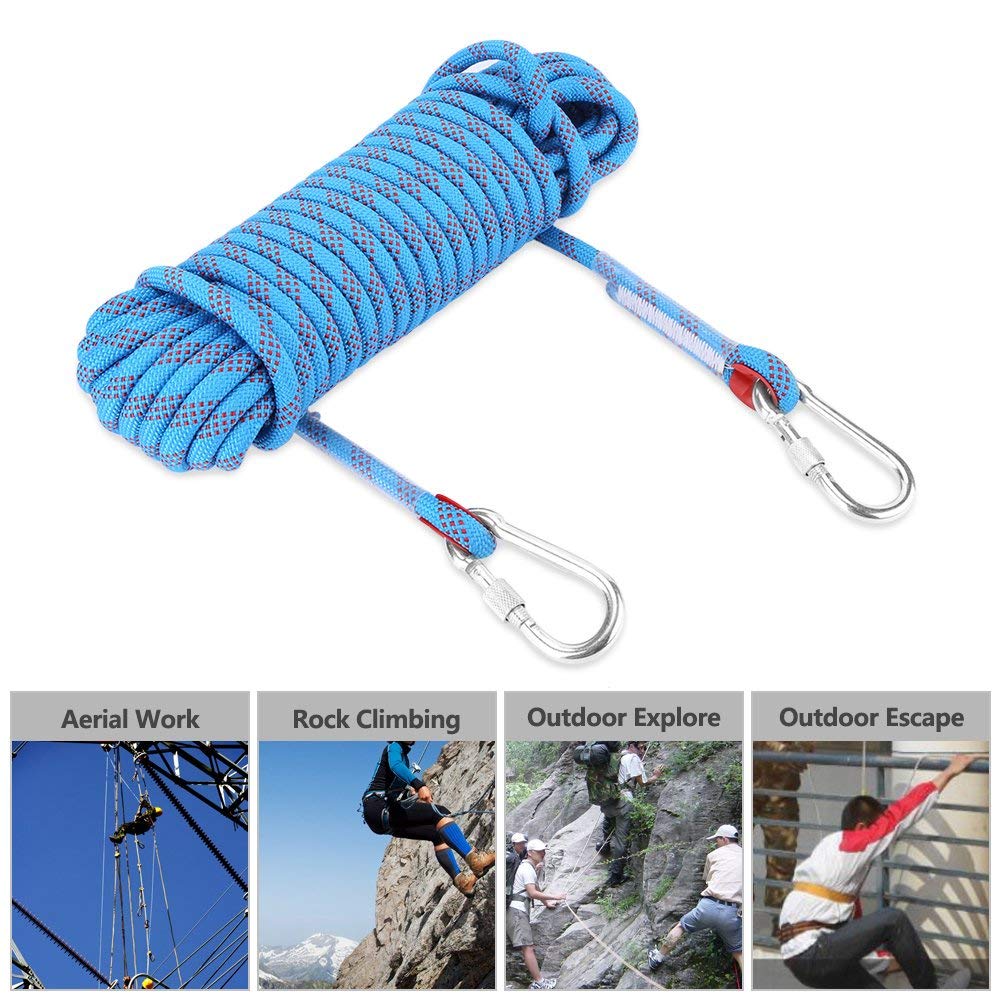 corda arrampicata,resistente multifunzionale corda sopravvivenza 12mm 20m con paracord e moschettone for escursionisti arrampicatori campeggio sopravvivenza