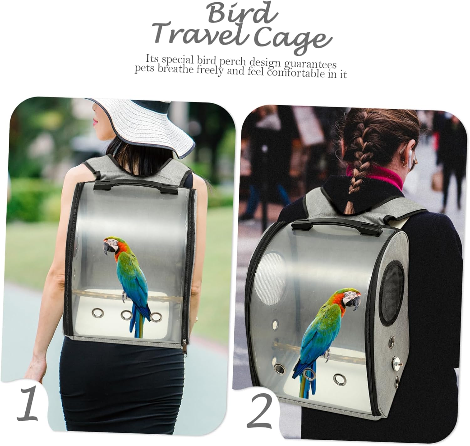 Kisangel Parrot Travel Carrier Bag Breathable Design and Bird Perch for Outdoor Adventures Portable Bird Backpack for Hiking Shopping and Travel
