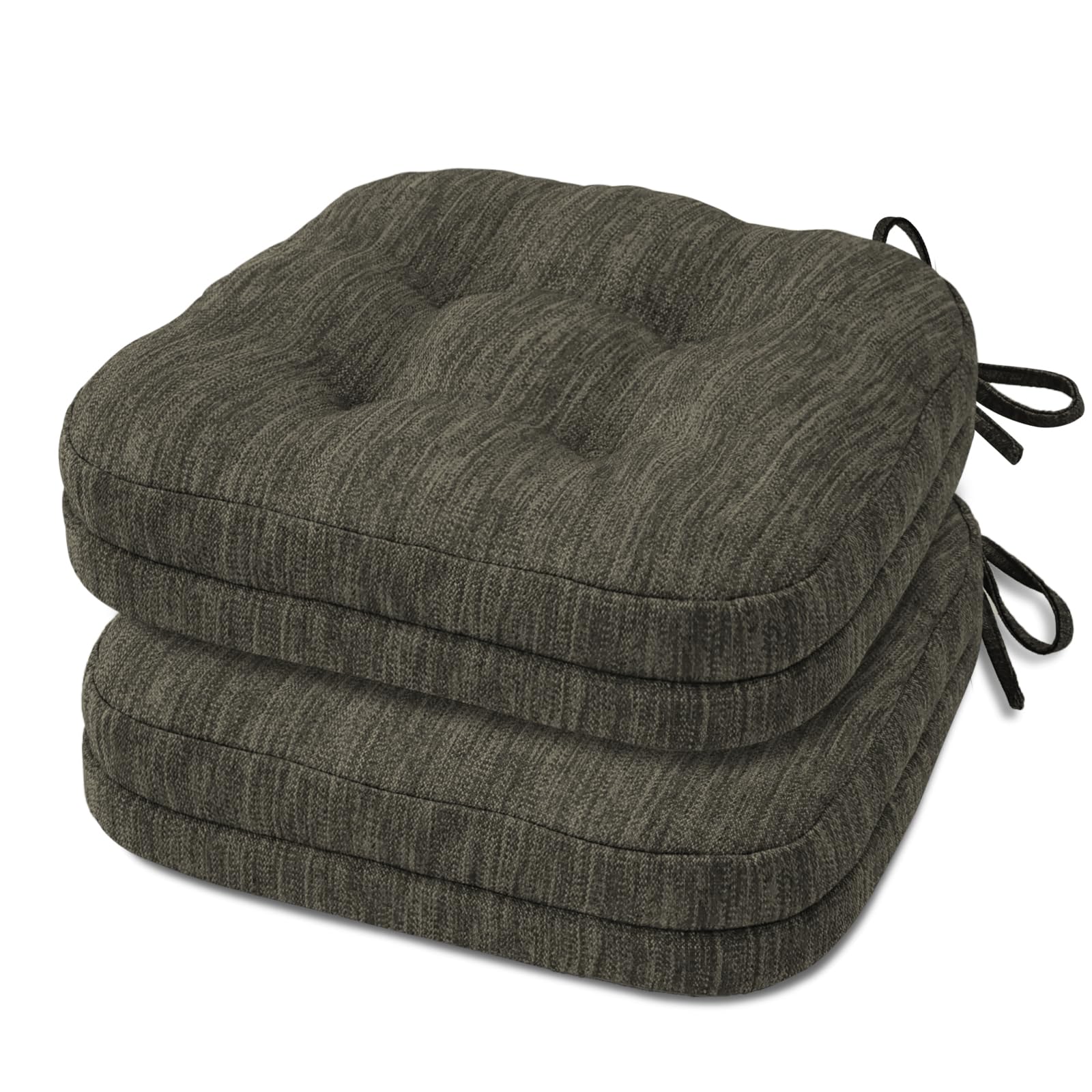 shinnwa chair cushions for dining chairs 2 pack, tufted memory foam kitchen seat cushions, non-slip chair pads with ties, 16.5” x 16.5” x 3.5”, brown, set of 2