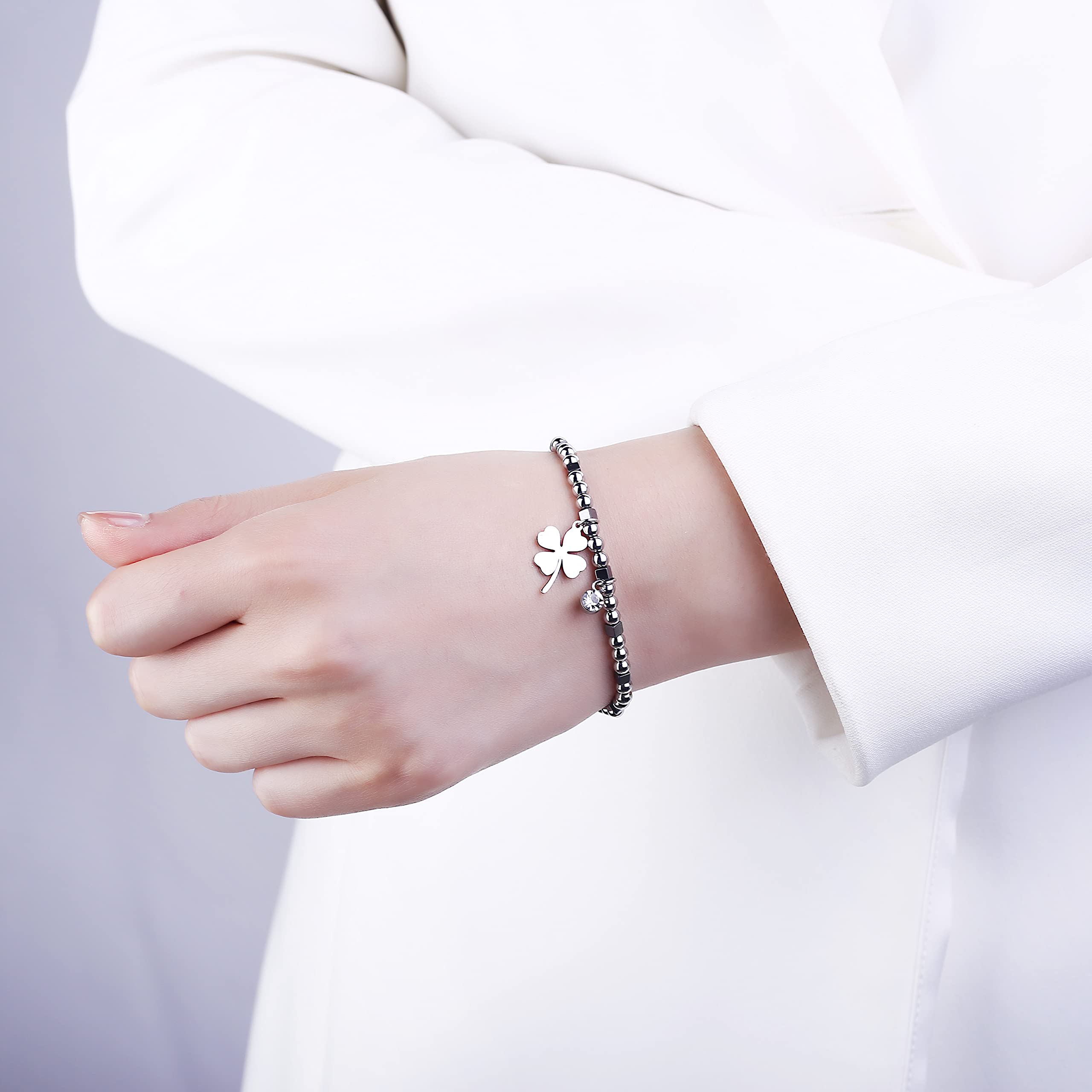 Ouran Bracciale elastico con perline da donna in acciaio inox con cristallo per ragazze, regalo per amici