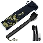 Tapirus Spork Tactical Special Edition Black | BPA Free Spoon Fork, Stainless Steel Knife and Fire Starter | 3 in 1 multipurpose utensil | Outdoor hiking, camping & backpacking gear | Fit for MRE