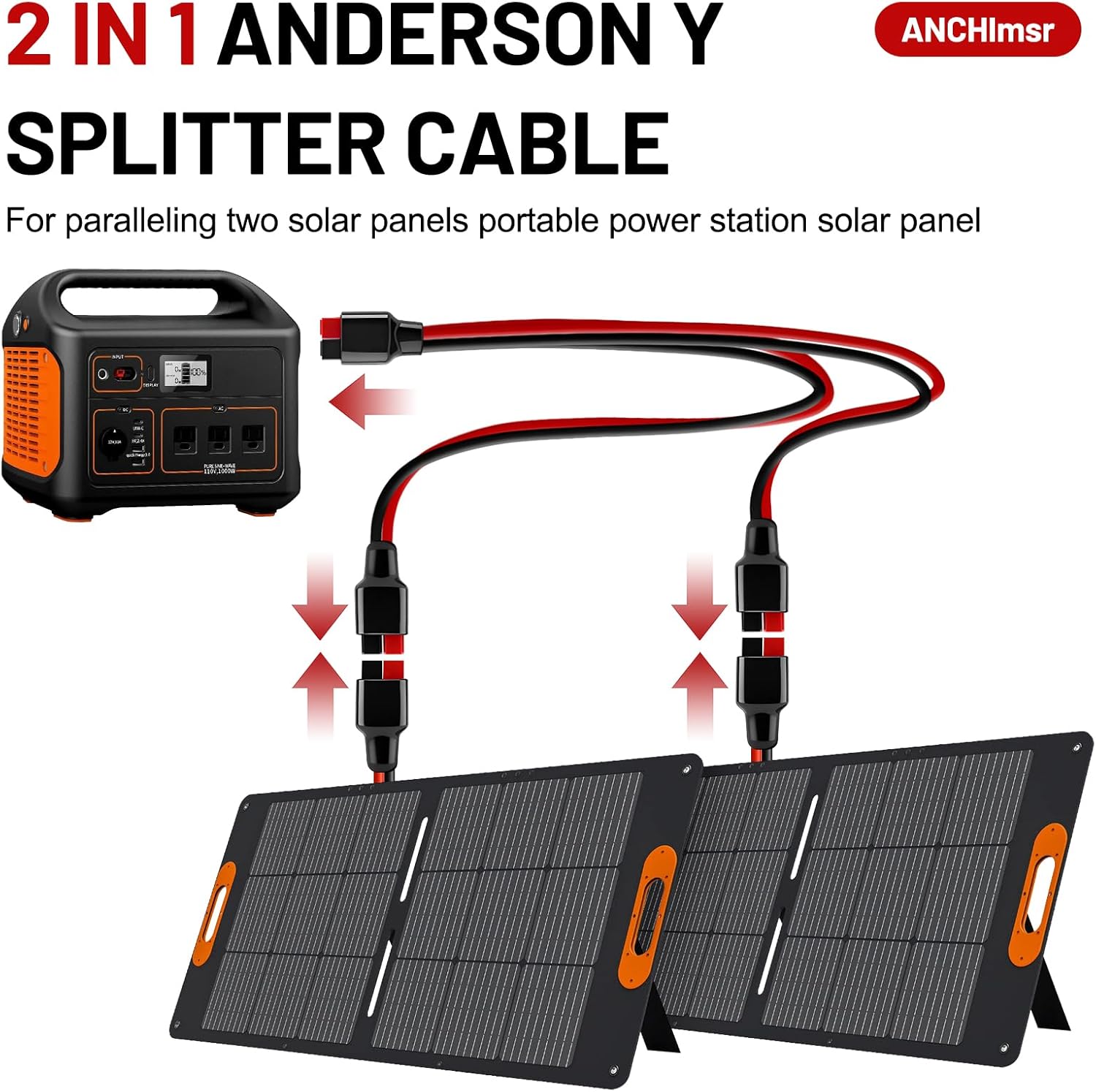 10AWG Ads Y Splitter Cable Solar Panel Connector 1 to 2 Branch Parallel Adapter Cable with 30A Powerpole Connectors for Portable Solar Generator Power Station(17.7IN/1.47FT)