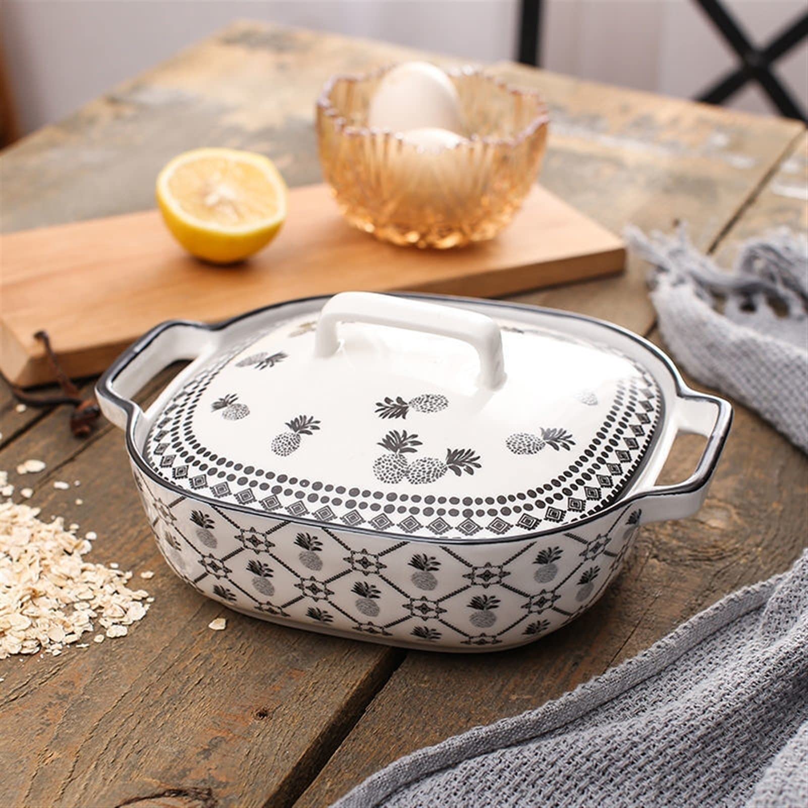 Forma do zapiekanek, kreatywna blacha do pieczenia z pokrywką, ceramiczna, podwójne ucho, do pieczenia, patelni, pieczonego ryżu, naczyń, zestaw kuchenny formy do pieczenia lasagne, tiramisu i