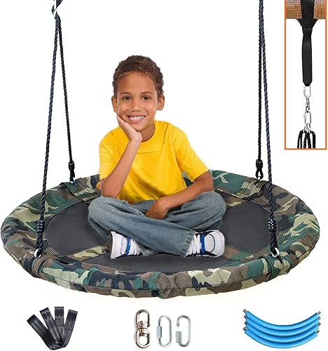 Clevr Juego de columpio redondo de 40 pulgadas para exteriores, árbol de platillo para niños, accesorios desmontables giratorios giratorios de 360
