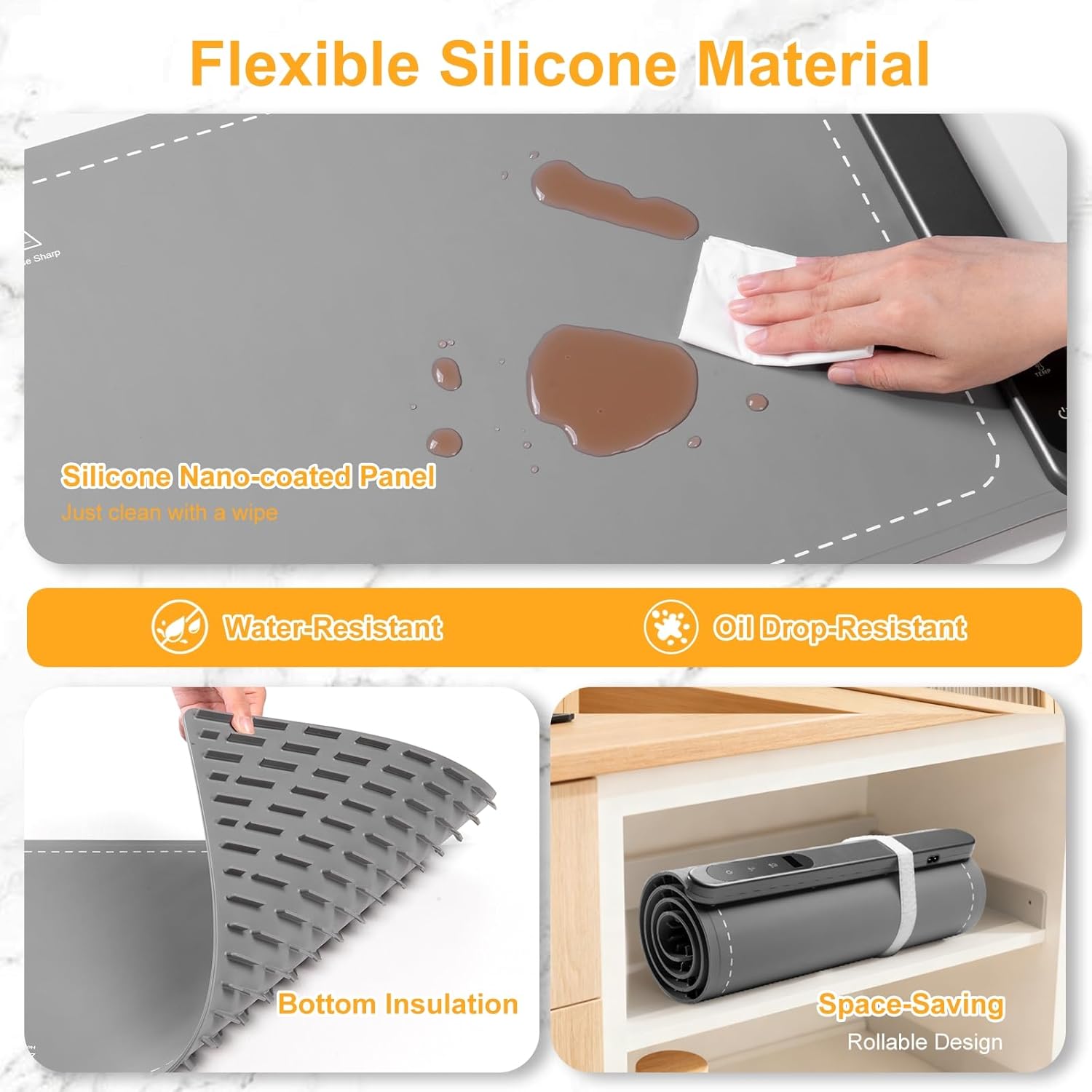 Food Warming Mat Large, XXL (42"x15") Electric Food Warmers Mat with Heat Resistant Pad for Countertop, Heat 6 Level Temperature & 6 Hours Timer, Foldable Heating Trays for Buffets Party, Gray - Image 6