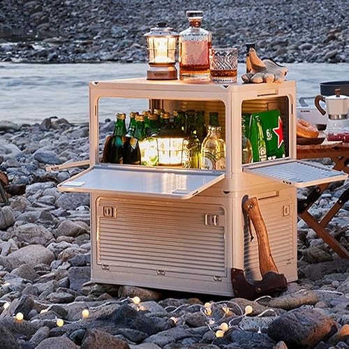 Miniatura 4 de Contenedores de almacenamiento plegables con tapas de madera, caja de almacenamiento plegable de plástico con tabla de cortar, contenedor portátil