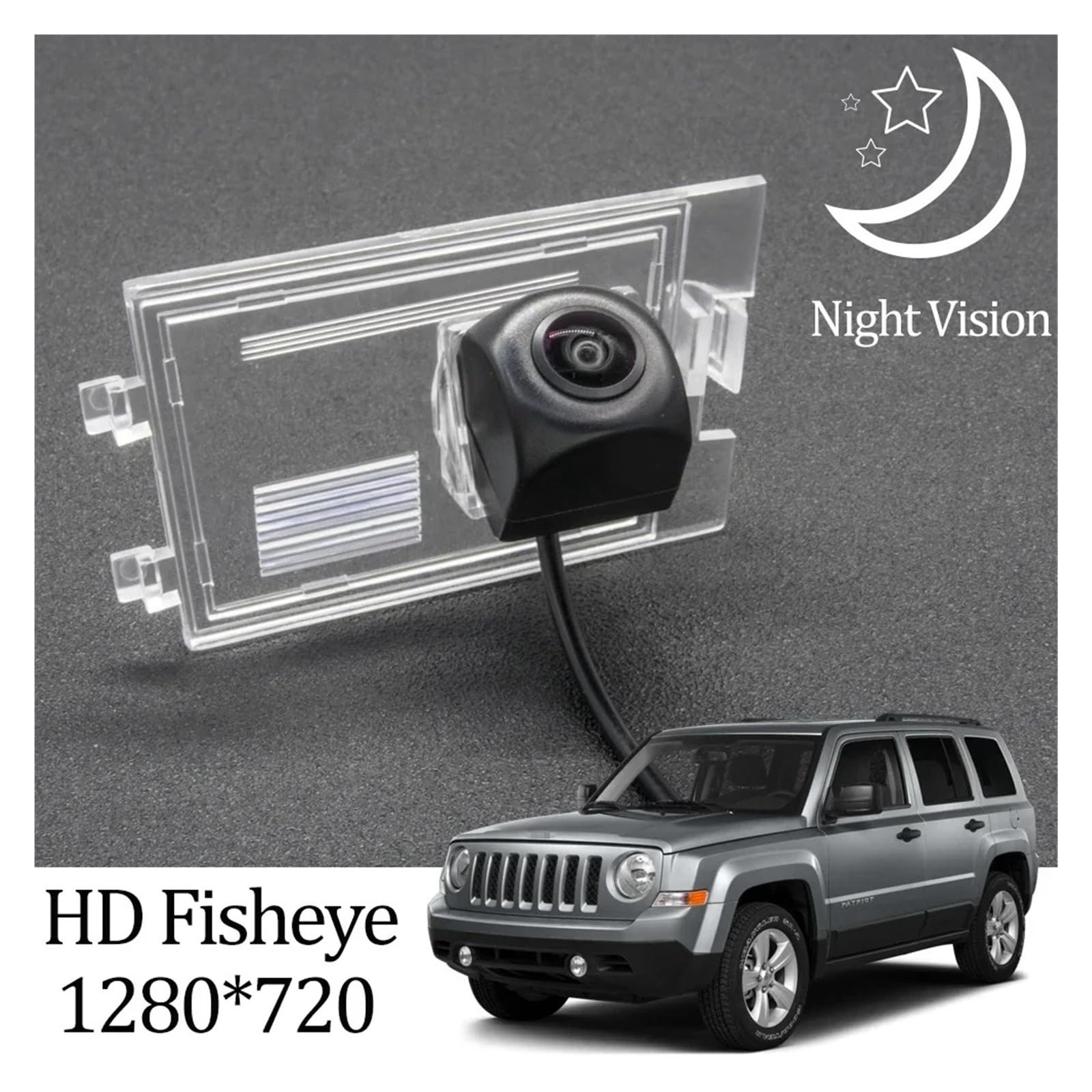 Zamiennik kamery cofania do Jeep dla Patriot 2007 2008 2009 2010 2011 2012 2013 2014 2015 2016 monitor samochodowy HD 1280 * 720 kamera cofania rybie oko (kamera cofania 5-krotnie bezprzewodowa