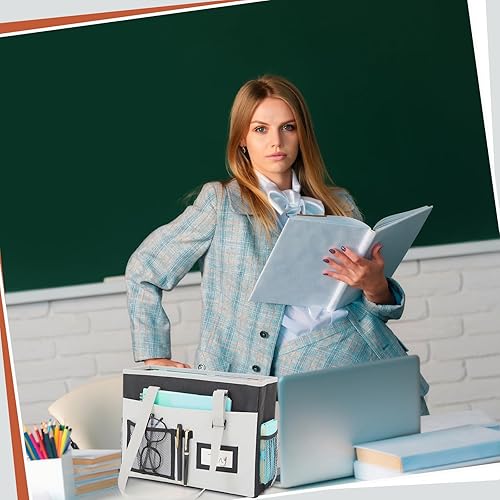 Miniatura 6 de Paquete de 2 organizadores de carpetas de archivos, bolsa de mano colgante con bolsillo frontal y asa de escritorio, tamaño carta, plegable,