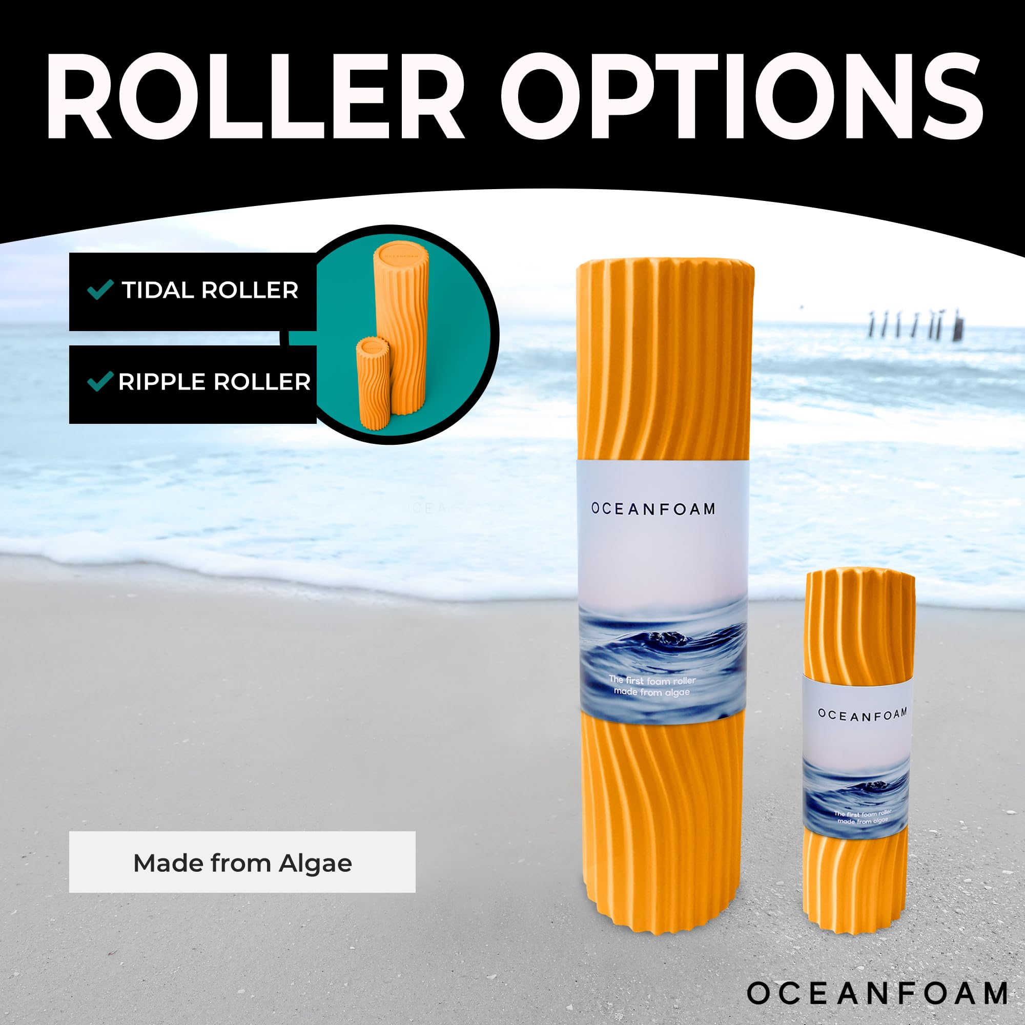 Oceanfoam Gold Tidal Roller - Rodillo ergonómico de espuma para masaje muscular miofascial de espalda con textura de onda ancha, yoga, atletismo, dolor corporal y rigidez, ejercicios de estiramiento,