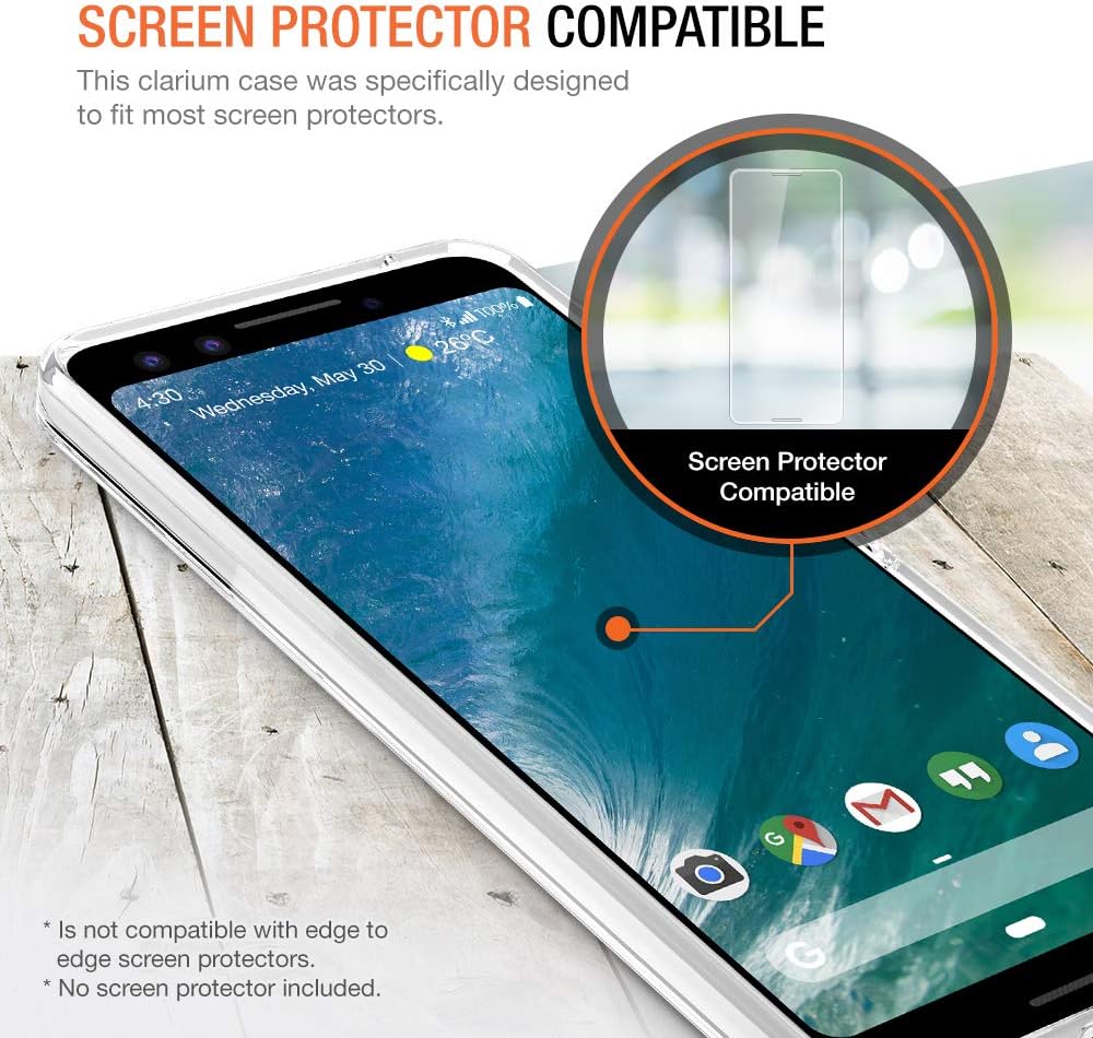 Trianium CLARIUM Series Case Designed for Google Pixel 3 (2018) Premium Clear Hybrid Cover with Shock Absorption TPU & PC Back Reinforced Rigid Corner Cushion/Scratch Resistant - Clear