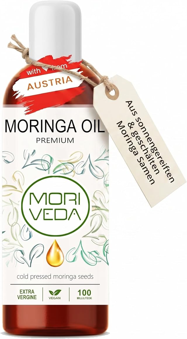 MoriVeda Moringa Öl Premium 100ml - Erstpressung Behenöl | Kaltgepresste Erstpressung für Haar, Haut & Speisen