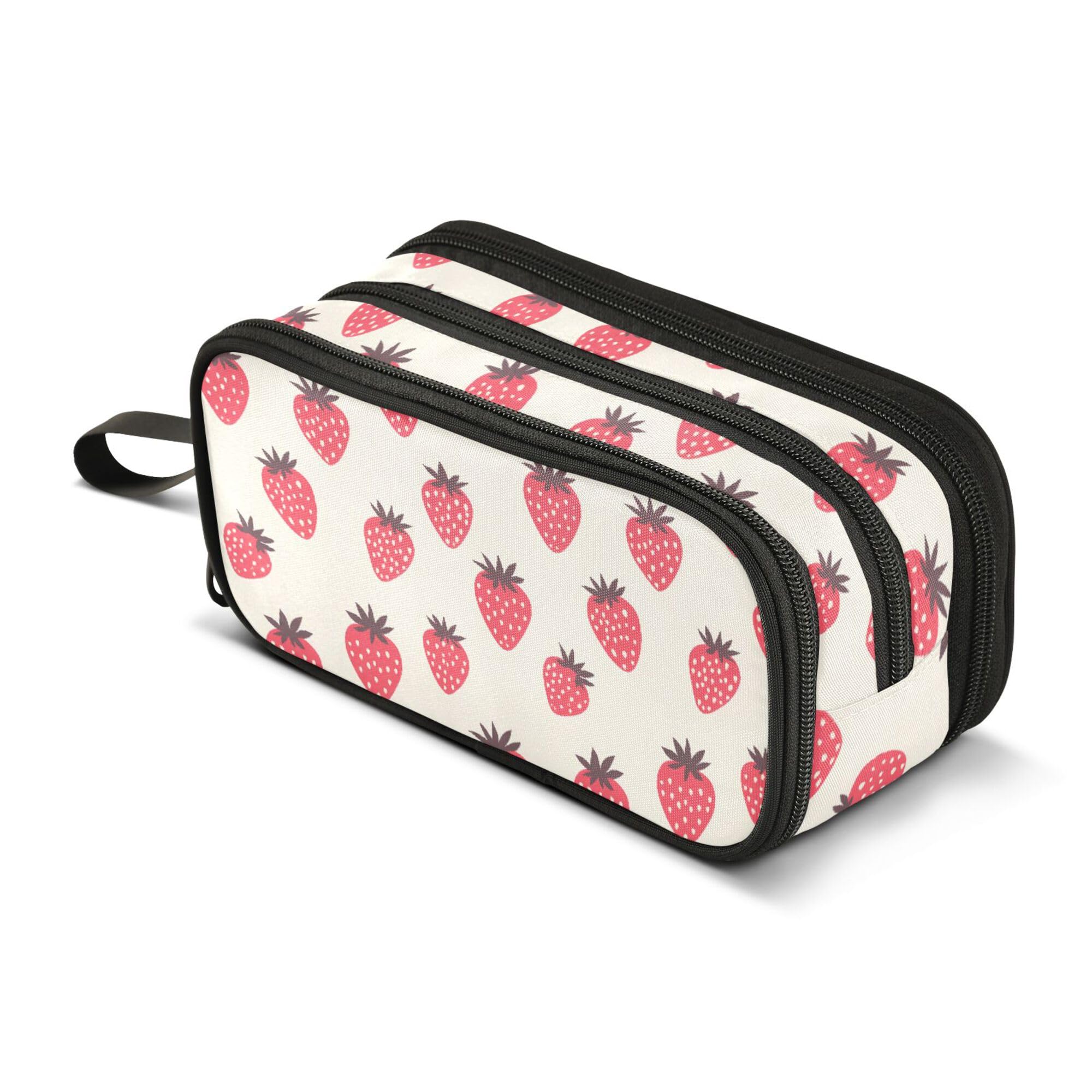 Large Pencil Case, Big Capacity Pencil Bag Pen Pouch Holder 3 Compartments, Strawberry School Office Supplies Stationery Makeup Bag Storage Organizer for Students Girls Boys Women Men — image 1