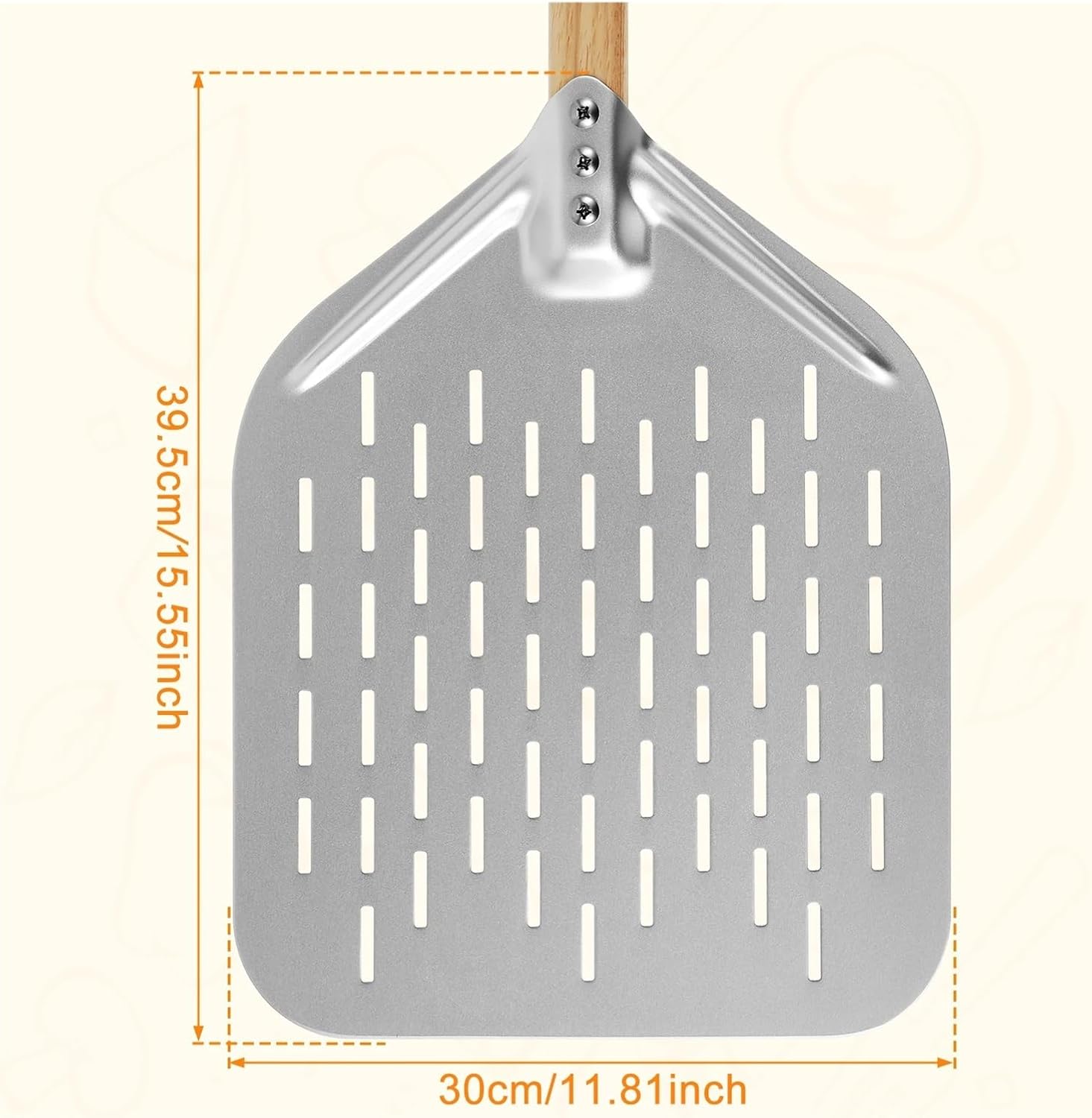 12inch Pizza Peels Aluminium Alloy Pizza Paddle Spatula Long Handle Non-Stick Perforated Pizza Shovel Lightweight Pizza Shovel