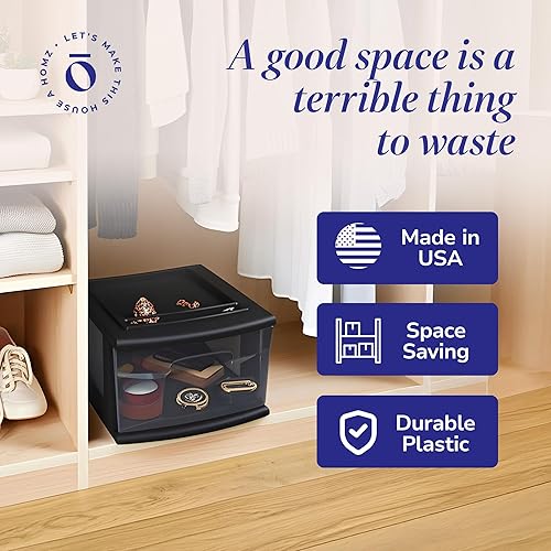 Miniatura 6 de HOMZ Paquete de 2 carritos de almacenamiento de 1 cajón, contenedor de plástico con tinte ahumado, 14.25 pulgadas de ancho, mediano, marco negro,