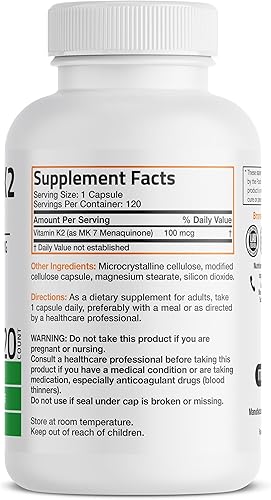 Miniatura 2 de Bronson Vitamina K2 como MK-7 Menaquinona 100 mcg sin OGM, 120 cápsulas