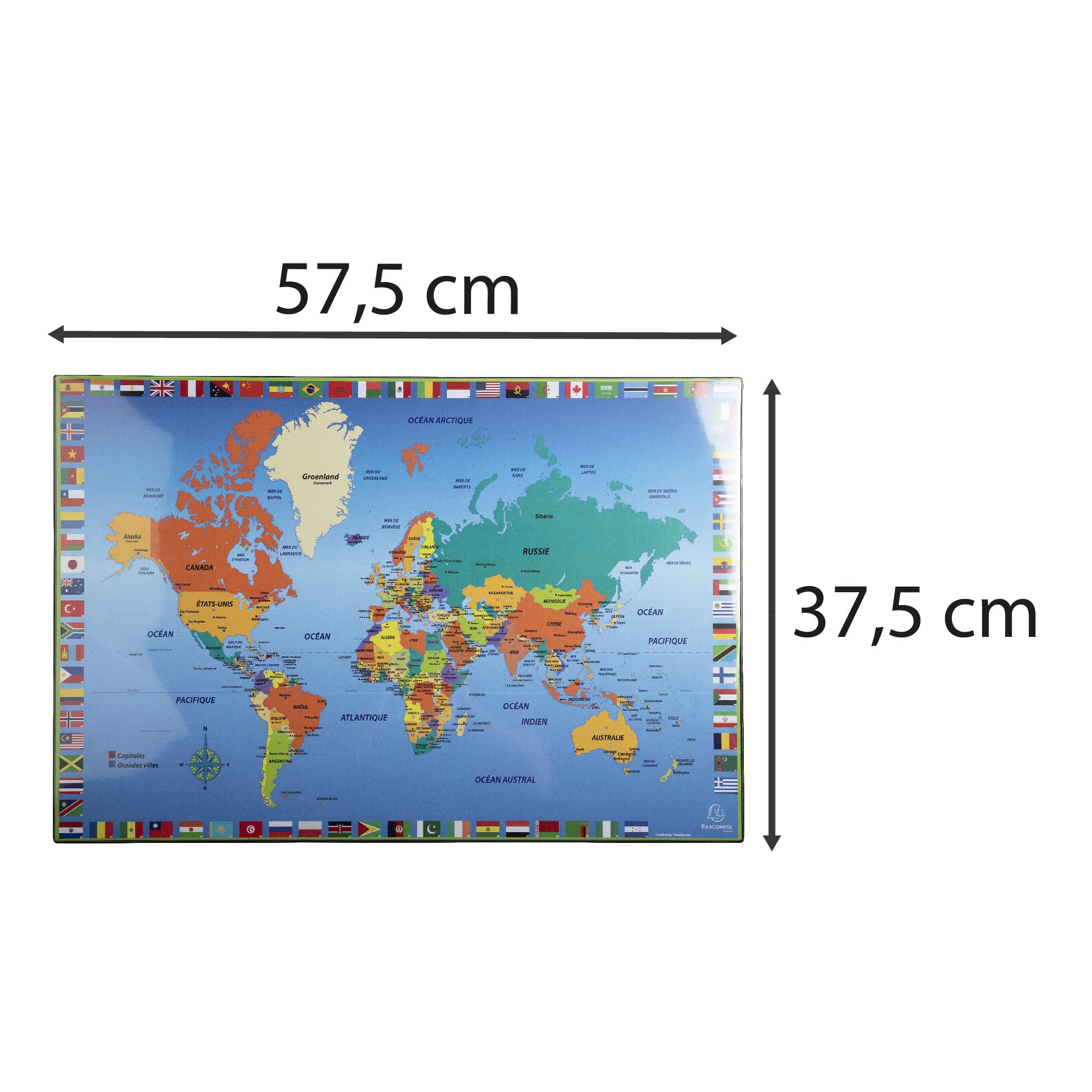 Exacompta Sous-main carton rigide rembordé PVC 37,5 x 57,5 cm monde