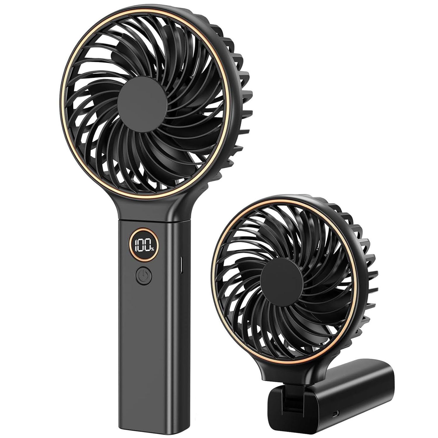 FGHB Hand Held Fan, Portable Handheld Fan USB Rechargeable with 6 Speeds 4000mah, Mini Fan with LED Display, Small Hand Fans Desk Desktop Fans Powerful Personal Fans for Outdoor Office School Home