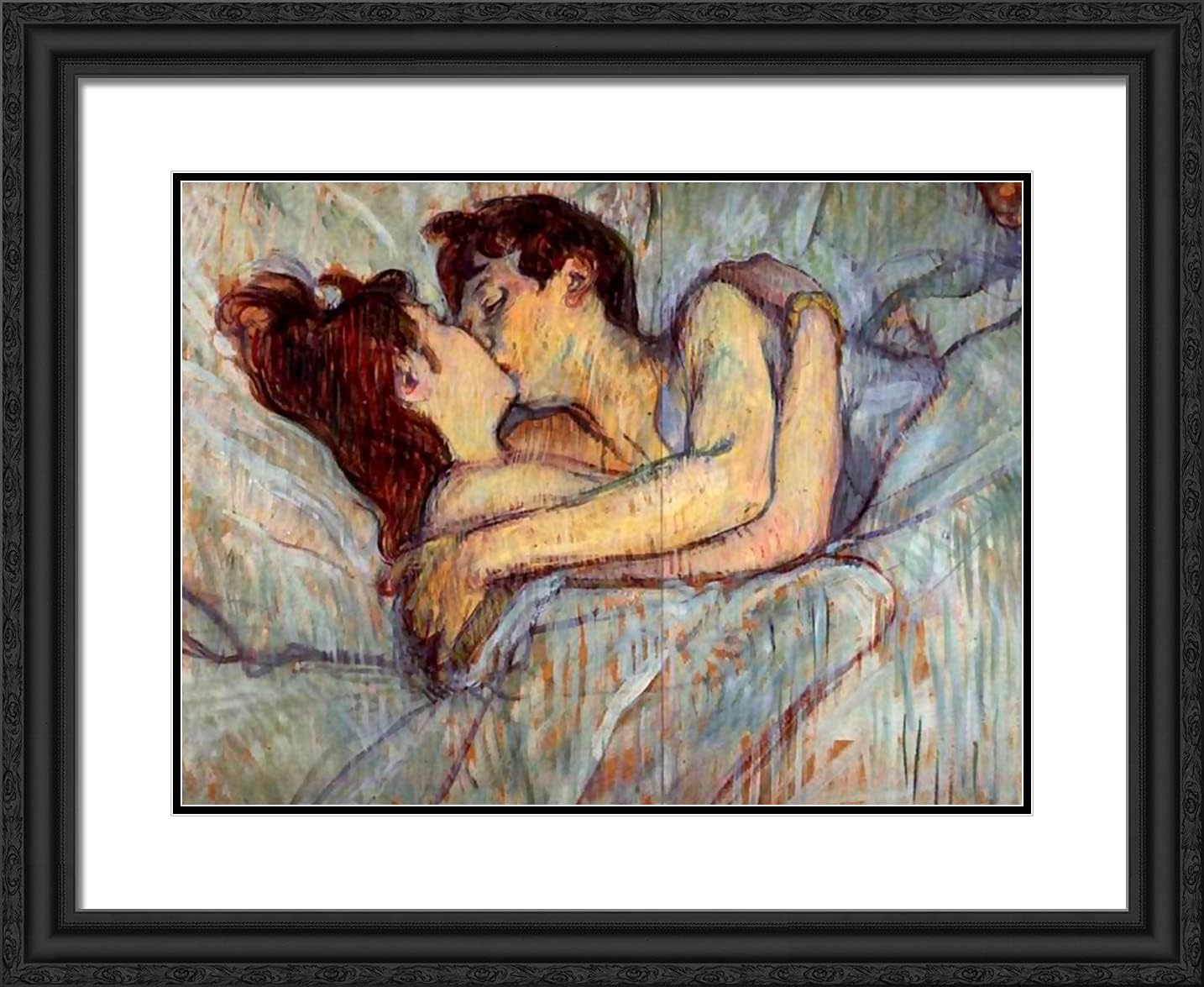 ArtDirect De Toulouse-Lautrec, Henri 24x20 Gold Ornate Framed Art Print with Double Matting Titled: In Bed the Kiss l