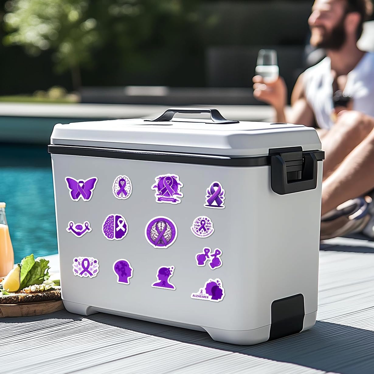 108 PCS Alzheimer's Awareness Vinyl Stickers Pack, Inspirational Purple Ribbon Stickers for Water Bottle Laptop Scrapbook, Waterproof Decals for Advocacy, Memory Support, Mental