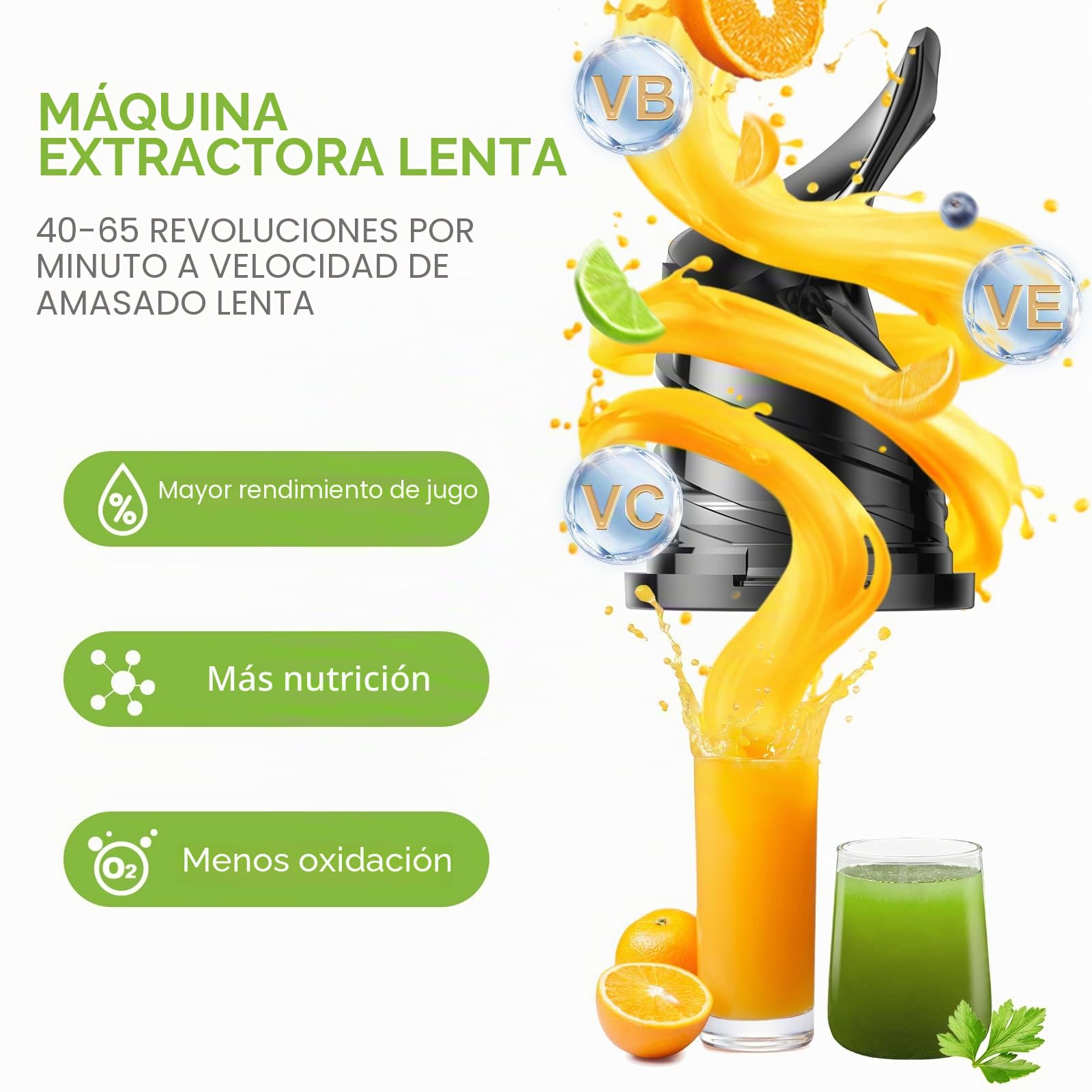 Exprimidor de Prensa en Frío, BioloMix Exprimidor de Masticación Lenta con 13CM Extra Large Feed Chute Fit Whole Frutas y Verduras con Triple Filtro, Fácil de Limpiar, BPA Free 250W DC Motor | Conducto de alimentación extra grande de 13 cm, para frutas y
