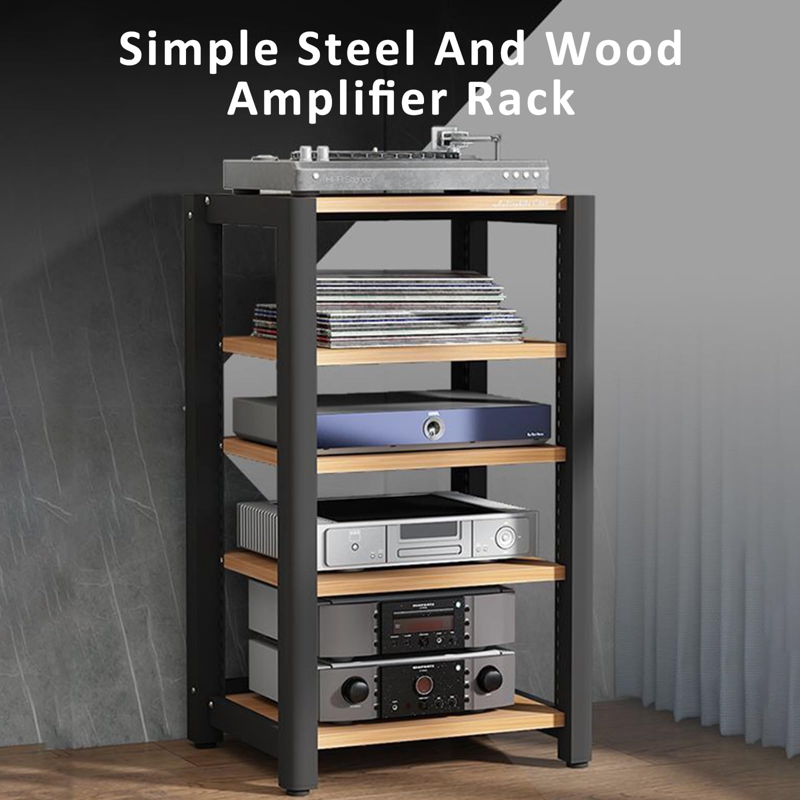 Supporto angolare a 4 ripiani per dischi in vinile e espositore per giradischi, console di gioco, accessori per console di gioco, mensola per intrattenimento (60 x 50 x 100 cm)