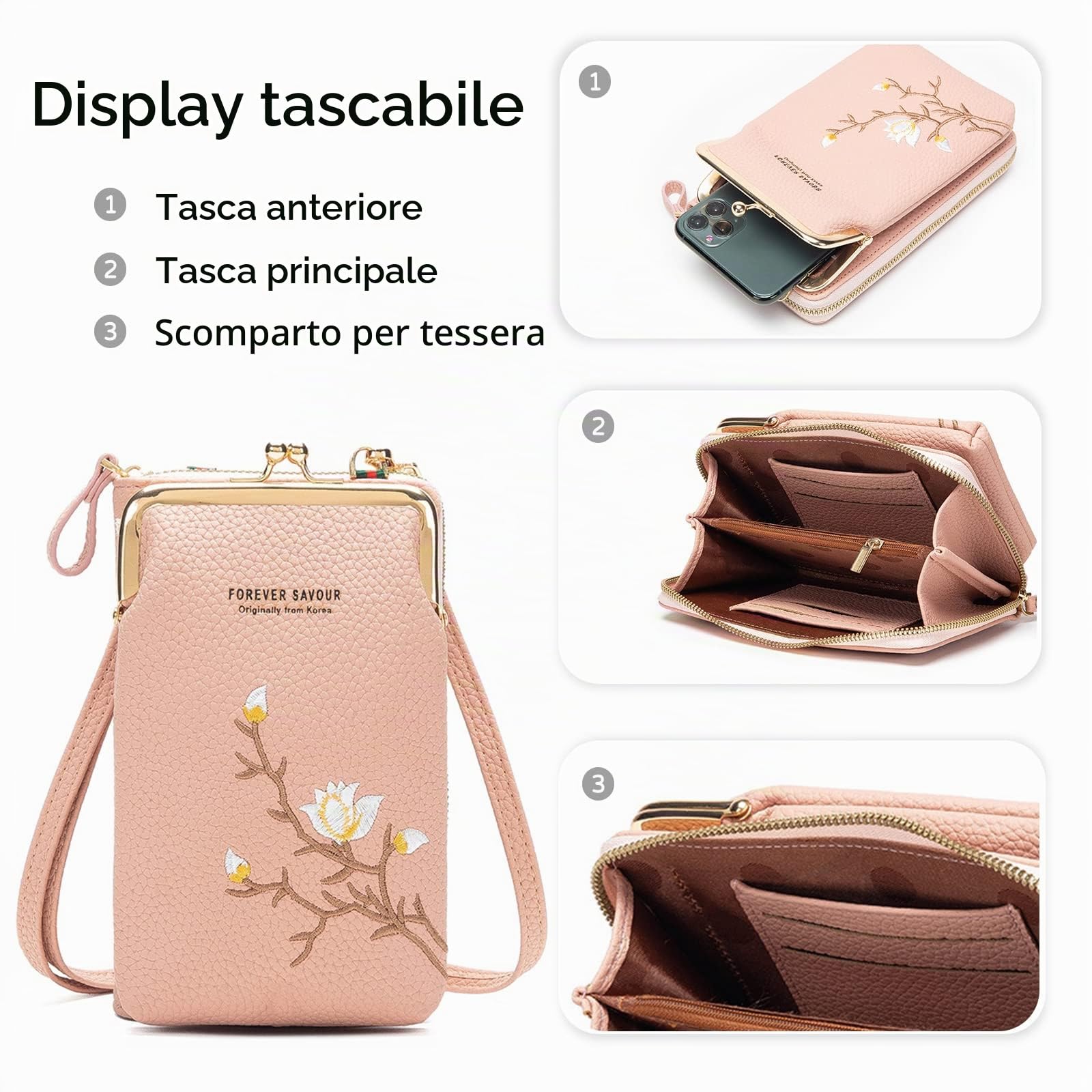 Moda Borse a Tracolla Donna Piccola Borsa per Cellulare con Fessure per Carte PU Mini Cellulare Portafogli Blu