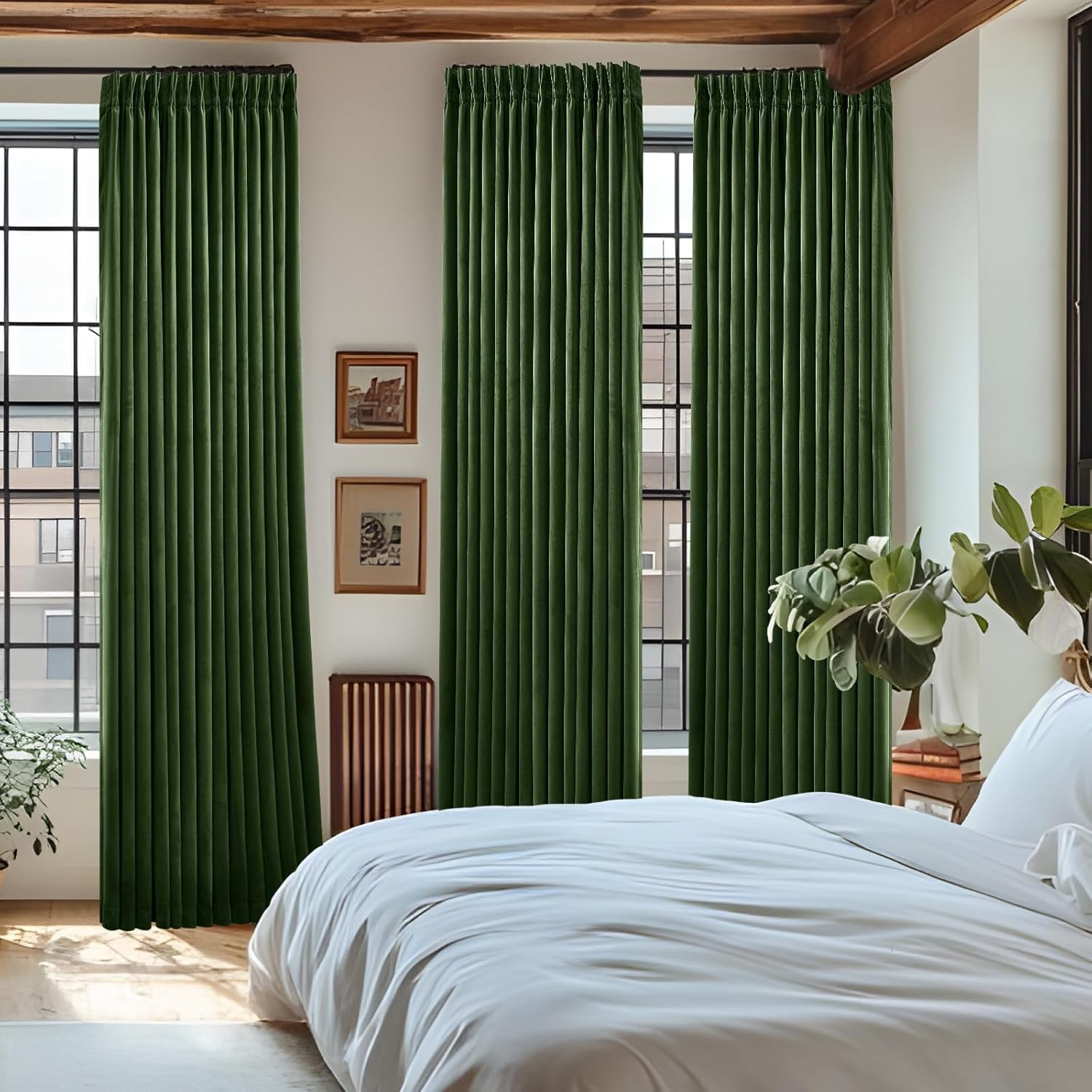 AUSSPVOCT Pinch Pleated Velvet Blackout Curtains 96 inches Length 2 Panels Set for Living Room Bedroom,Hunter Green Vintage Luxury Thermal Insulated Privacy Window Panels with Back Tab and Hooks