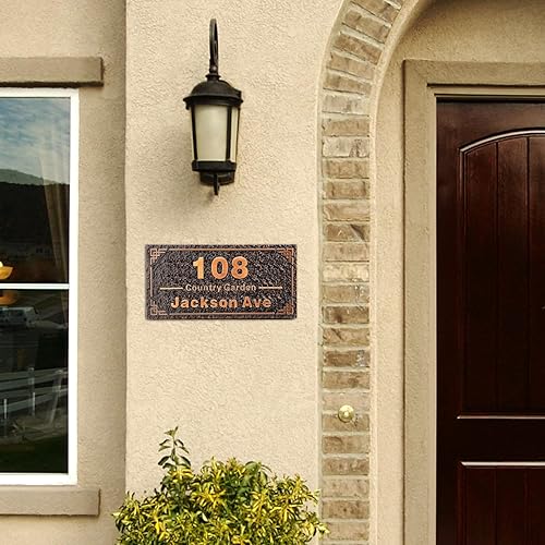 Vista 133 de Placa de dirección personalizada para vivienda con números fundidos de 12 pulgadas para exteriores, placa de identificación de dirección clásico-04