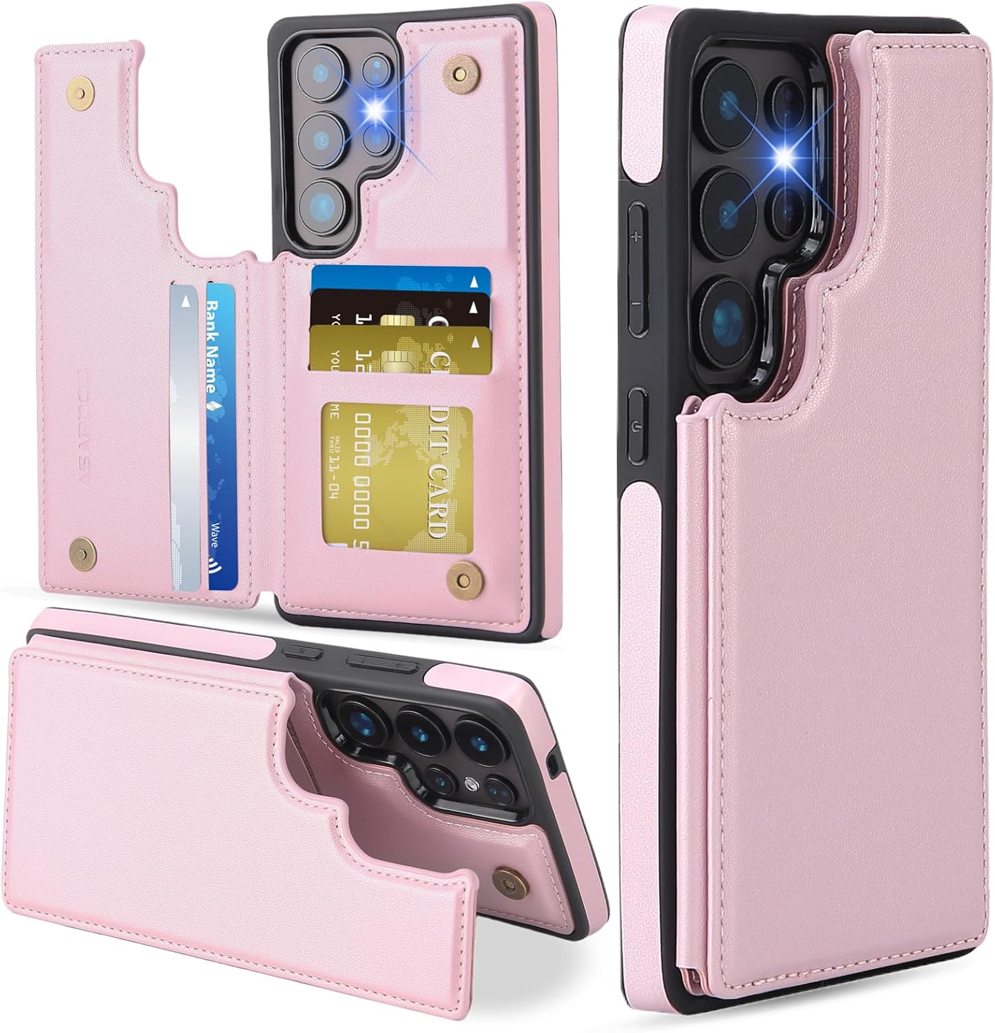 ASAPDOS for Samsung Galaxy S25 Ultra Case with Card Holder,PU Leather Shockproof Flip Case with RFID Blocking Card Holder and Kickstand for Men Women Rose Gold For Samsung Galaxy S25 Ultra Rose Gold