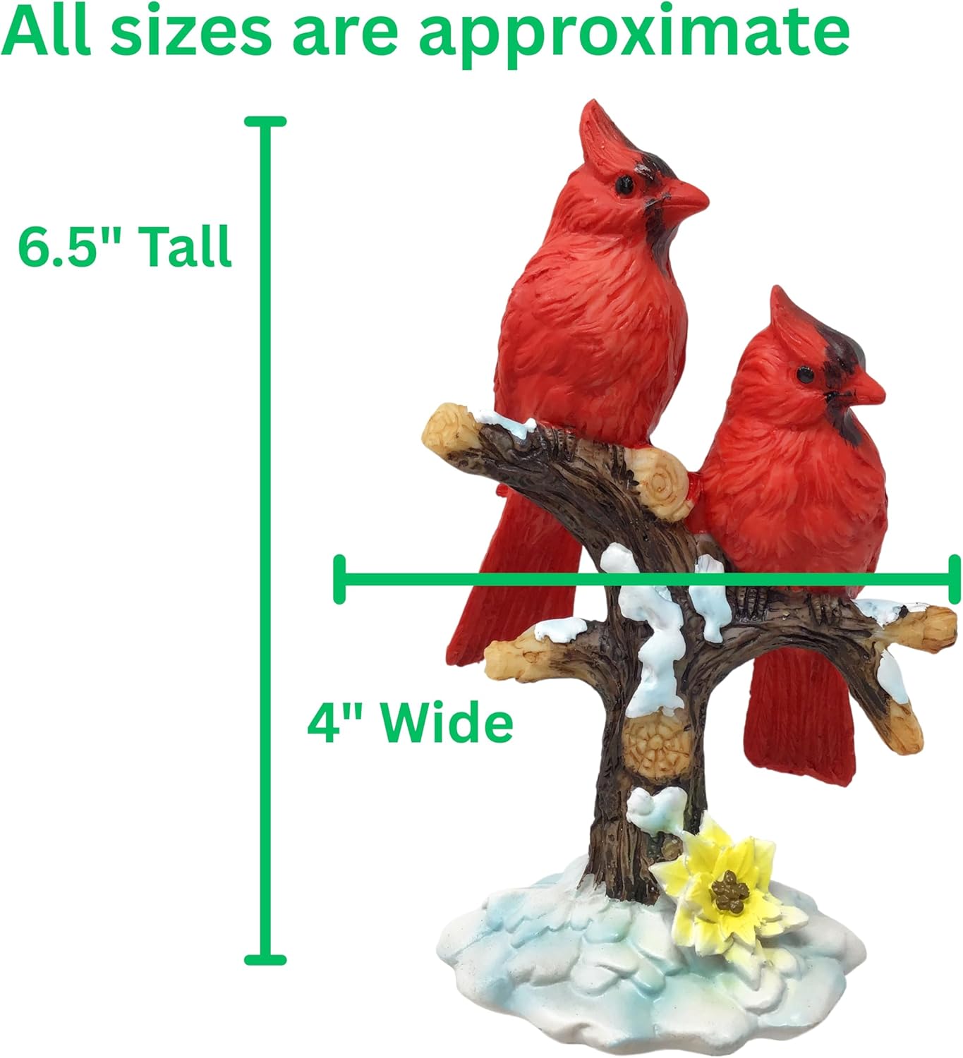BANBERRY DESIGNS Cardinals Sitting on Branches - Two Red Cardinals on Snowy Tree Branches - Holiday Figurines - Winter Berry Themed Stands 6.5" H - Image 3