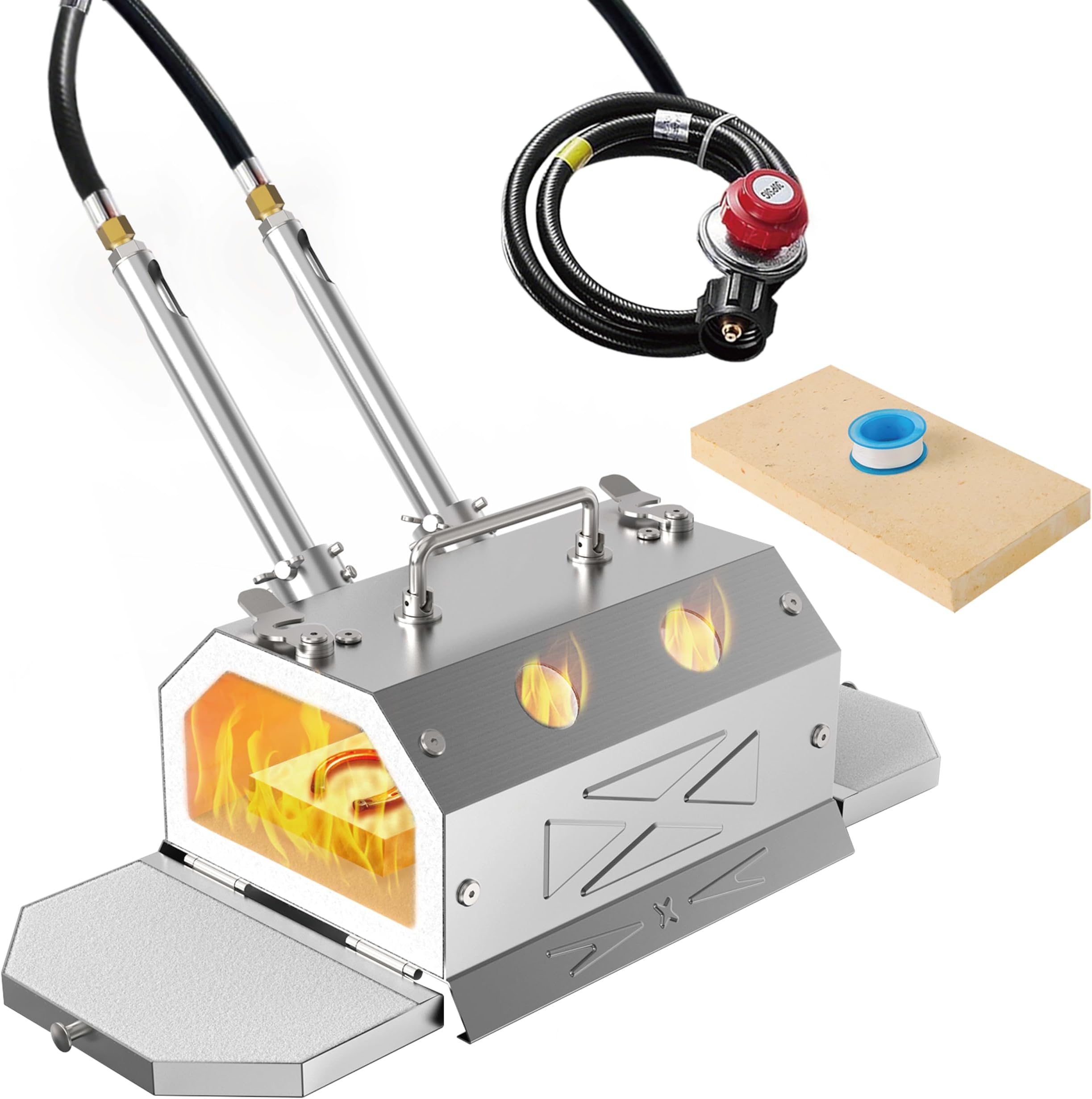 Nelyrho Portable Blacksmith Beginner Forge Kit with 30 PSI Gas Pipe, Dual Burners, Suitable for Professional Artists and Hobbyists for Knife Making and Blacksmithing Tools (Double Burners).