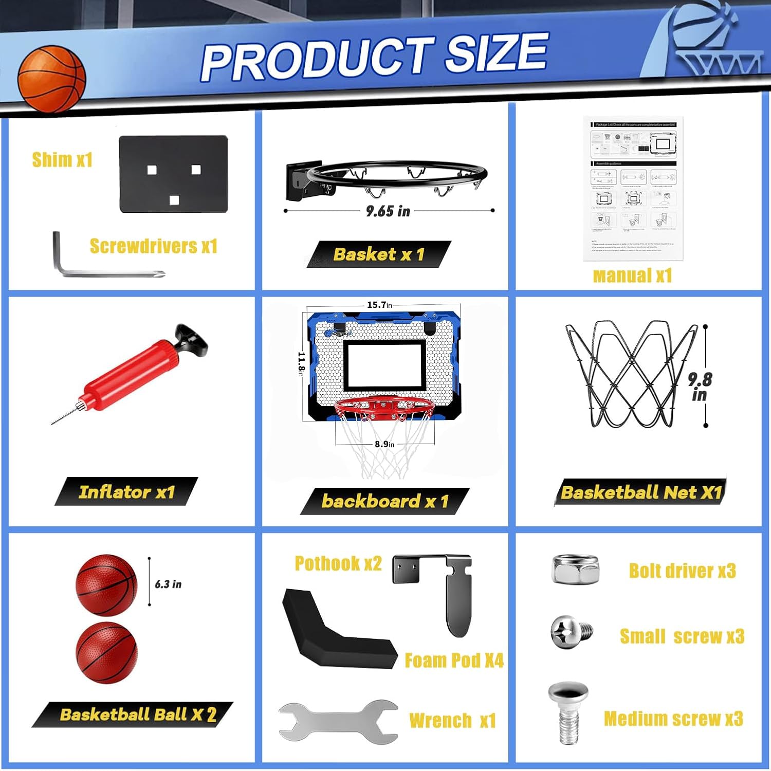 Basketball Hoop Indoor for Kids,LED Light with Electronic Scoreboard 2 Balls, Over The Door Hoop, Mini Toys Gifts 5-12 Year Old Boys Girls Kids