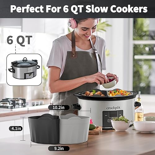 Miniatura 2 de OUTXE Forro divisor mejorado para olla de cocción lenta para olla de cocción lenta de 6 cuartos de galón, divisor de silicona reutilizable y a