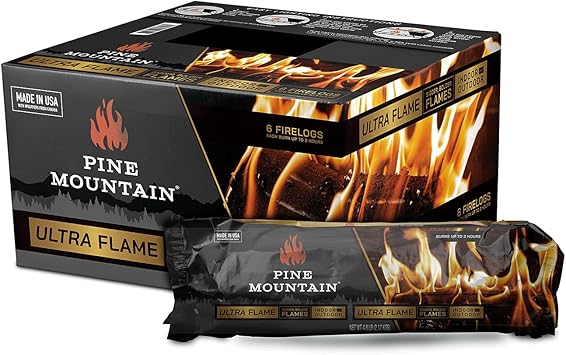 Pine Mountain Ultraflame 3-Hour Firelogs, Long Burning Firelog For Campfire, Fireplace, Fire Pit, Indoor&Outdoor Use, 6 pack