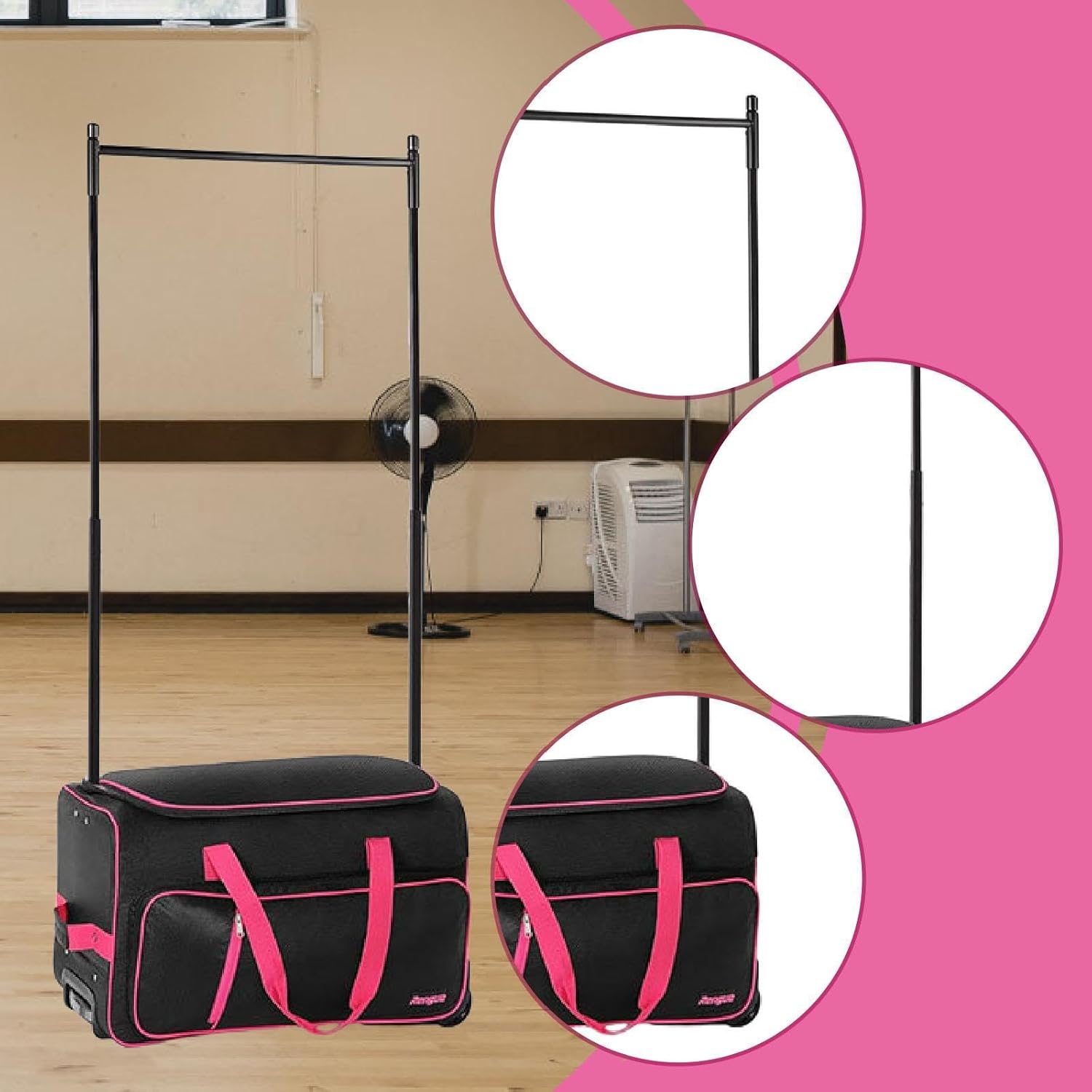 [Hisxrcal] ダンス用バッグ 衣類ラック付き スポーツ用ダッフルケース ジム クローゼット 女性向け, 黒赤