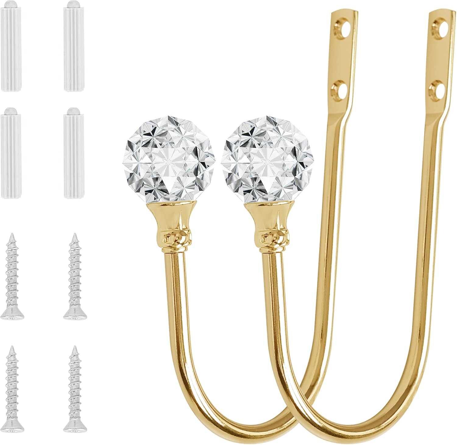 Curtain Holdback, 4Pcs Wall Mounted Drapery Tiebacks with Clear Crystal Ball, Heavy Duty Metal Decorative Window Drapery Curtain Holder Curtain Hooks with Screws, Sliver