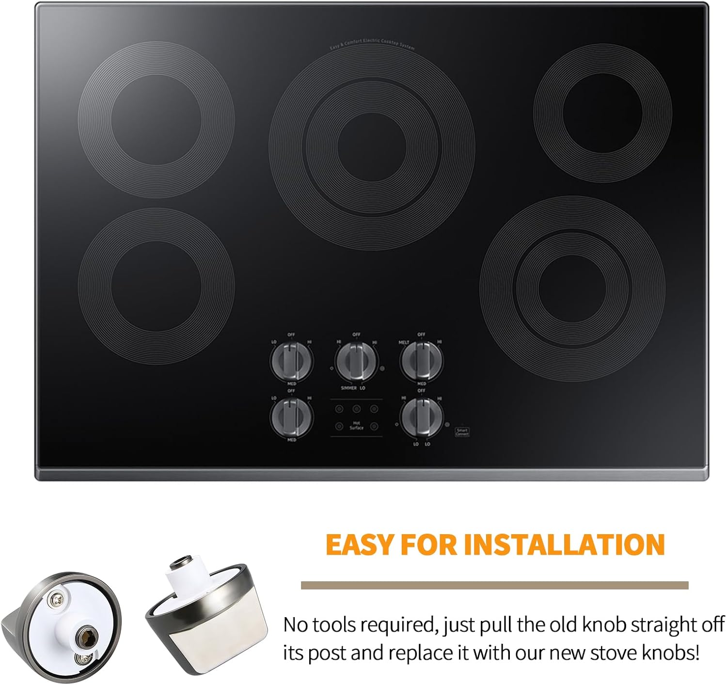 atgestore DG94-01480A Stove Knobs Replacement for Samsung Stove Parts 30 36 Inch Smart Electric Cooktop Knobs NZ30K6330RS NZ36K6430RS Oven Range Burner Control Knobs 5 Pcs