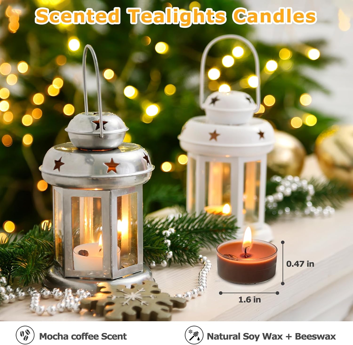 Coffee Scented Tea Lights - 4-Pack Beeswax Soy Wax Candles, White & Brown with Real Coffee Bean Decoration, Long-Lasting, Perfect for Relaxation and Gifts